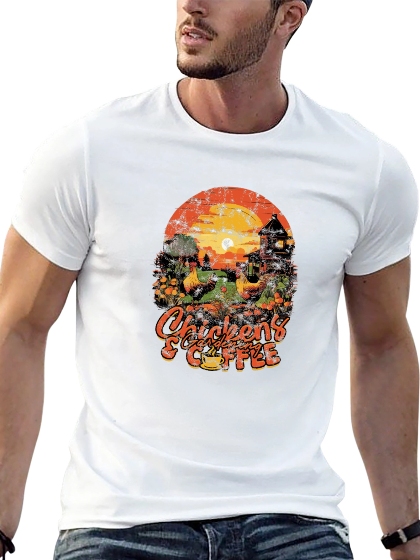 Chicken Gardening & Coffee Graphic T-Shirt