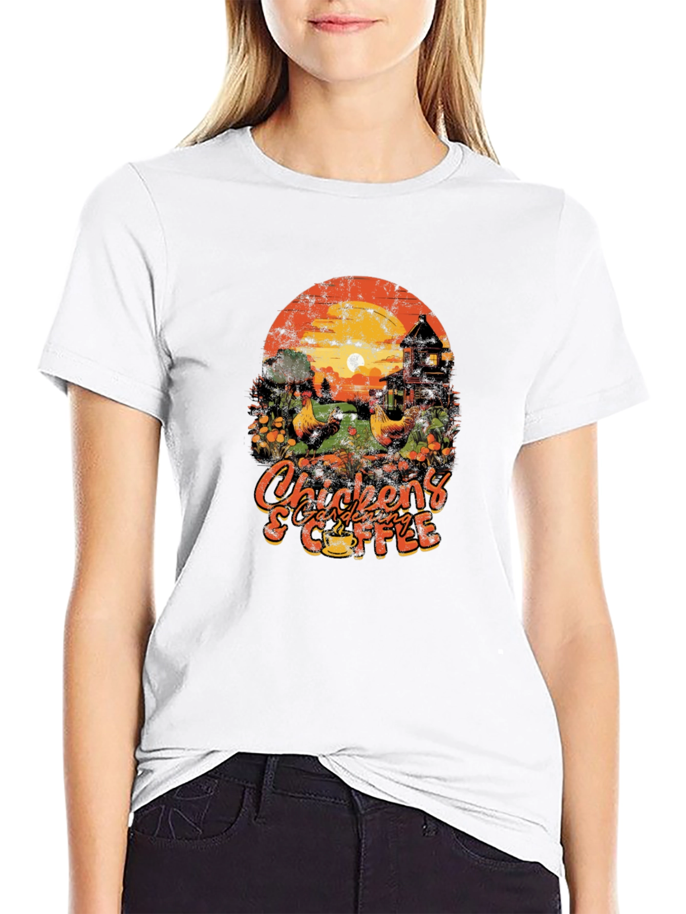 Chicken Gardening & Coffee Graphic T-Shirt
