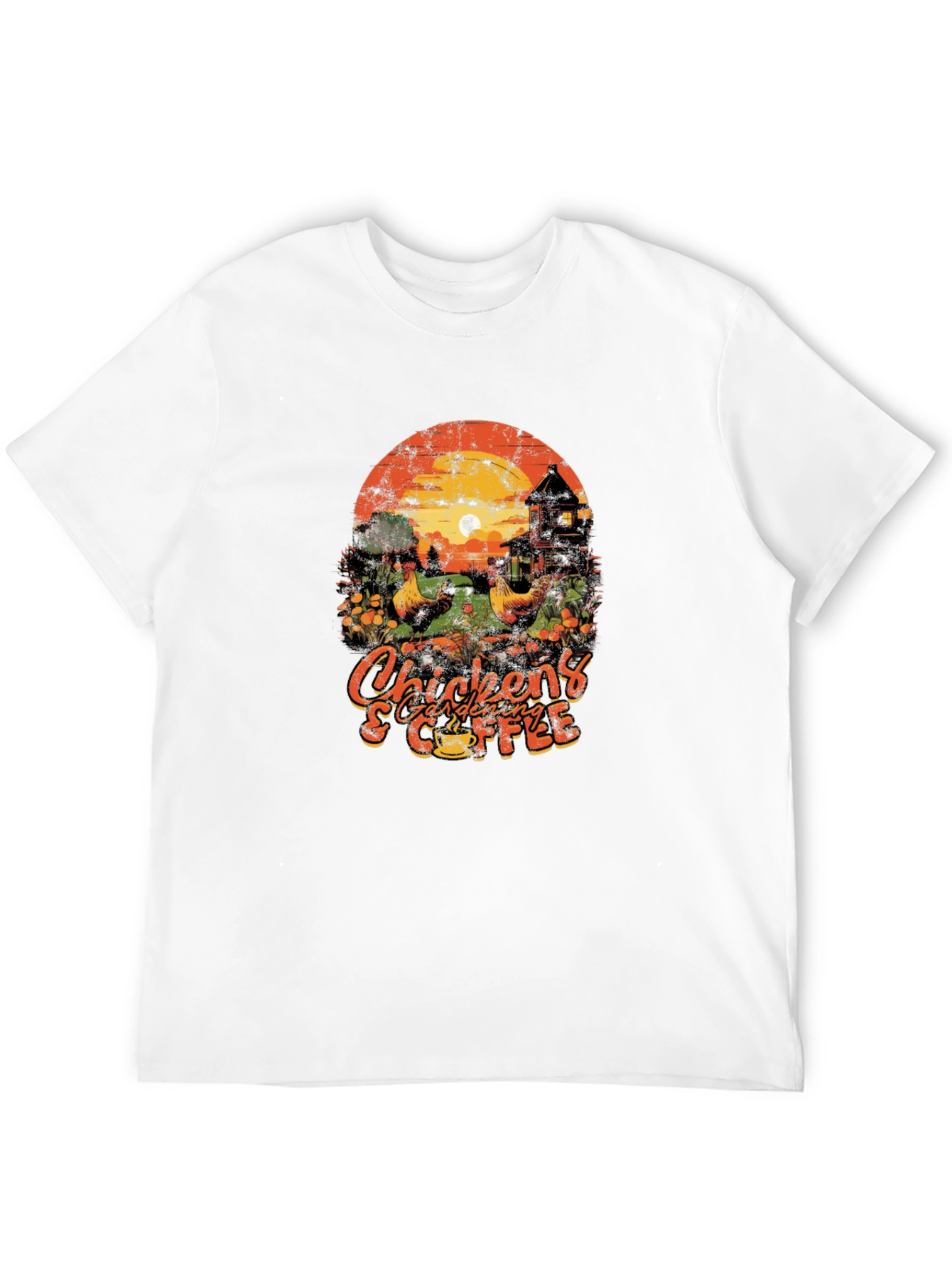 Chicken Gardening & Coffee Graphic T-Shirt