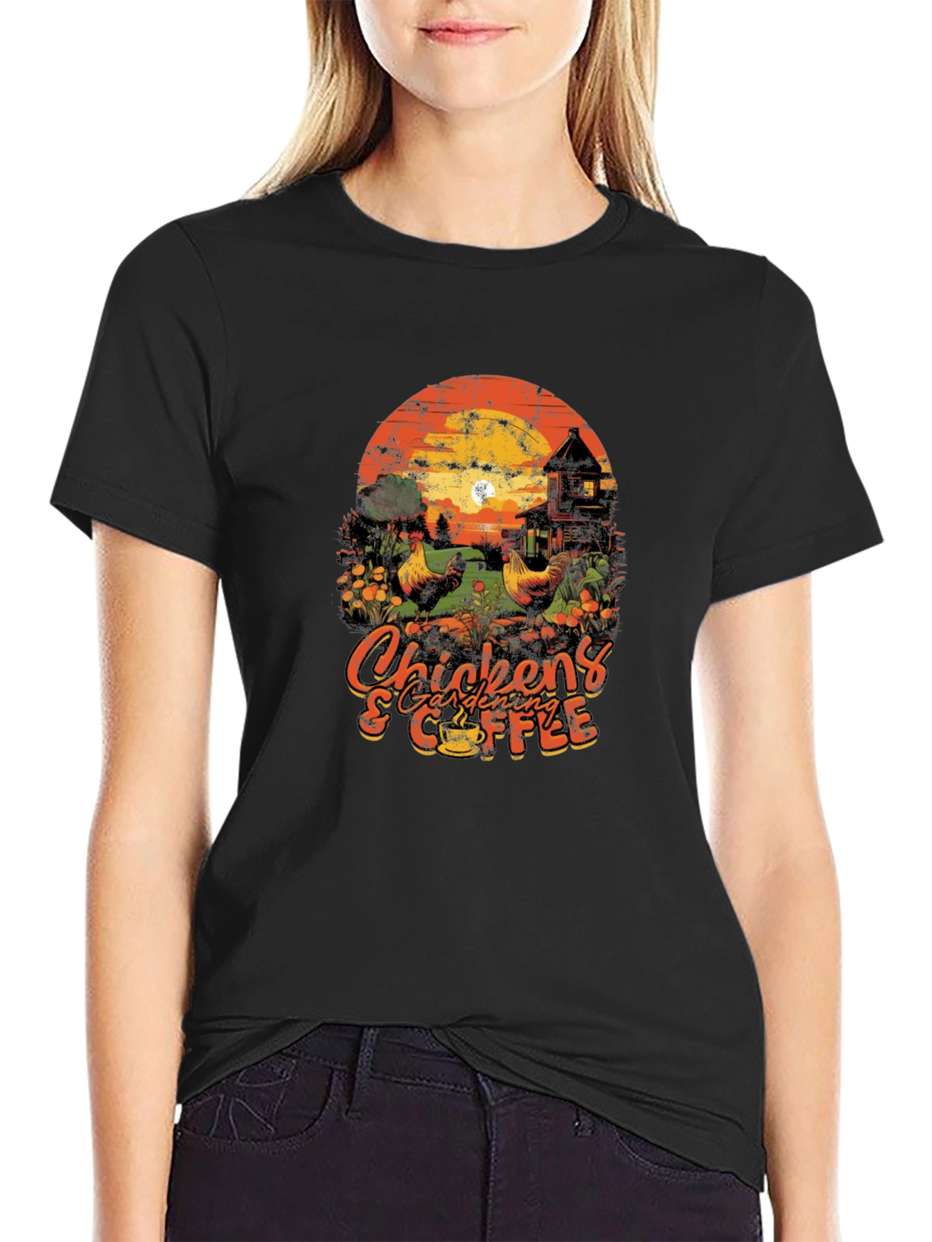 Chicken Gardening & Coffee Graphic T-Shirt