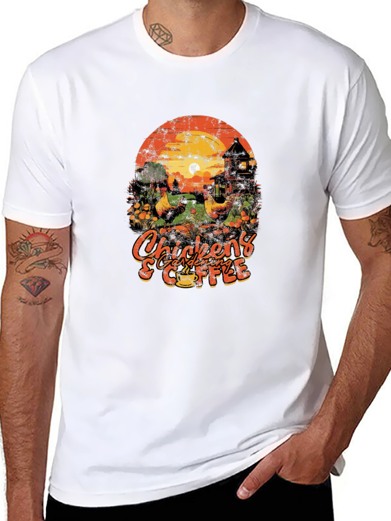 Chicken Gardening & Coffee Graphic T-Shirt