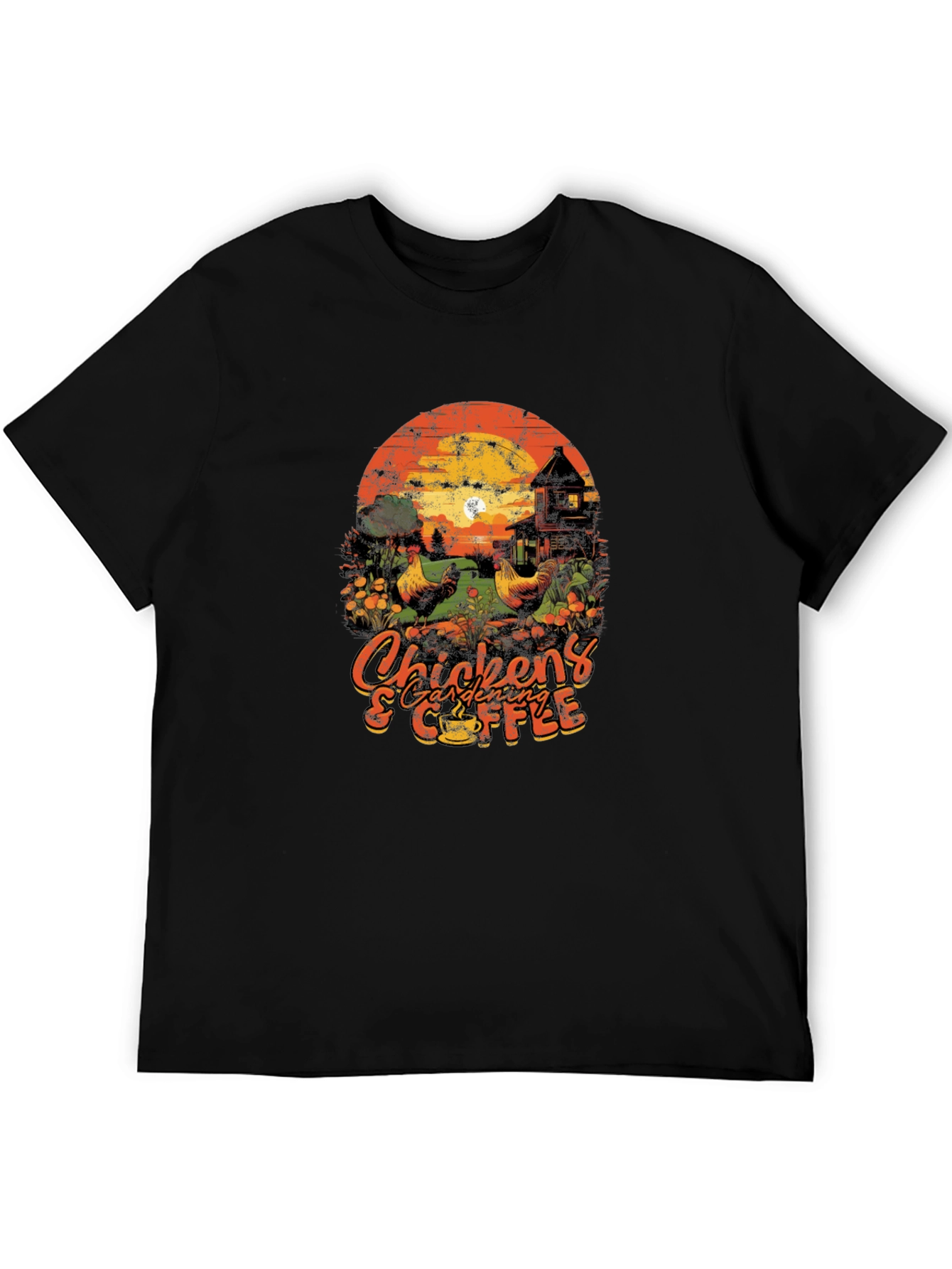 Chicken Gardening & Coffee Graphic T-Shirt