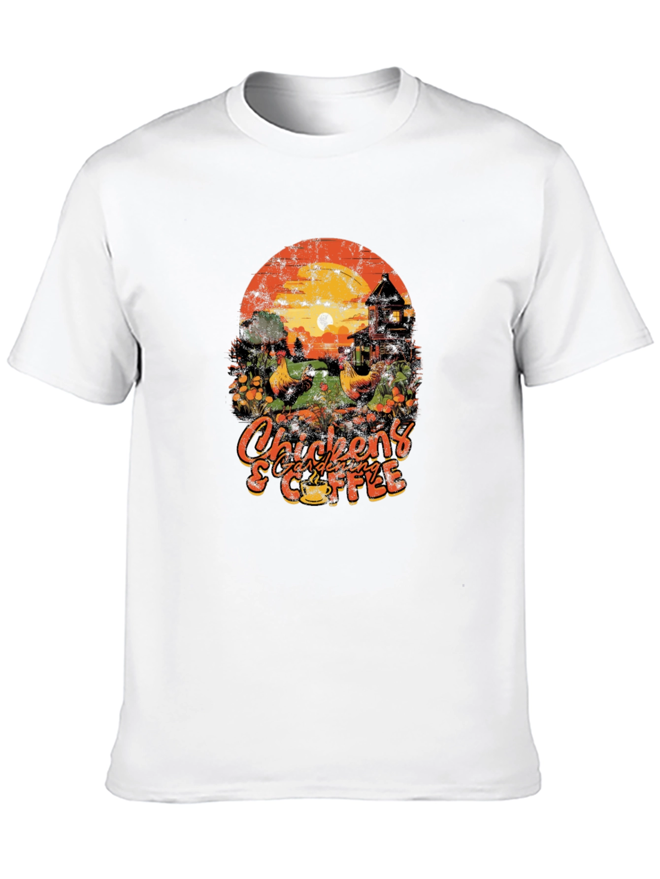 Chicken Gardening & Coffee Graphic T-Shirt