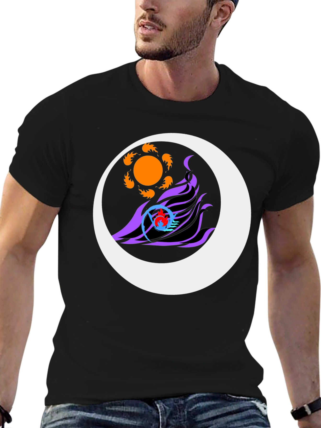 Sun & Moon Graphic Tee - Black Casual Style