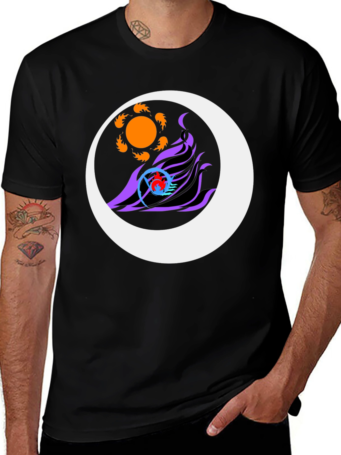 Sun & Moon Graphic Tee - Black Casual Style