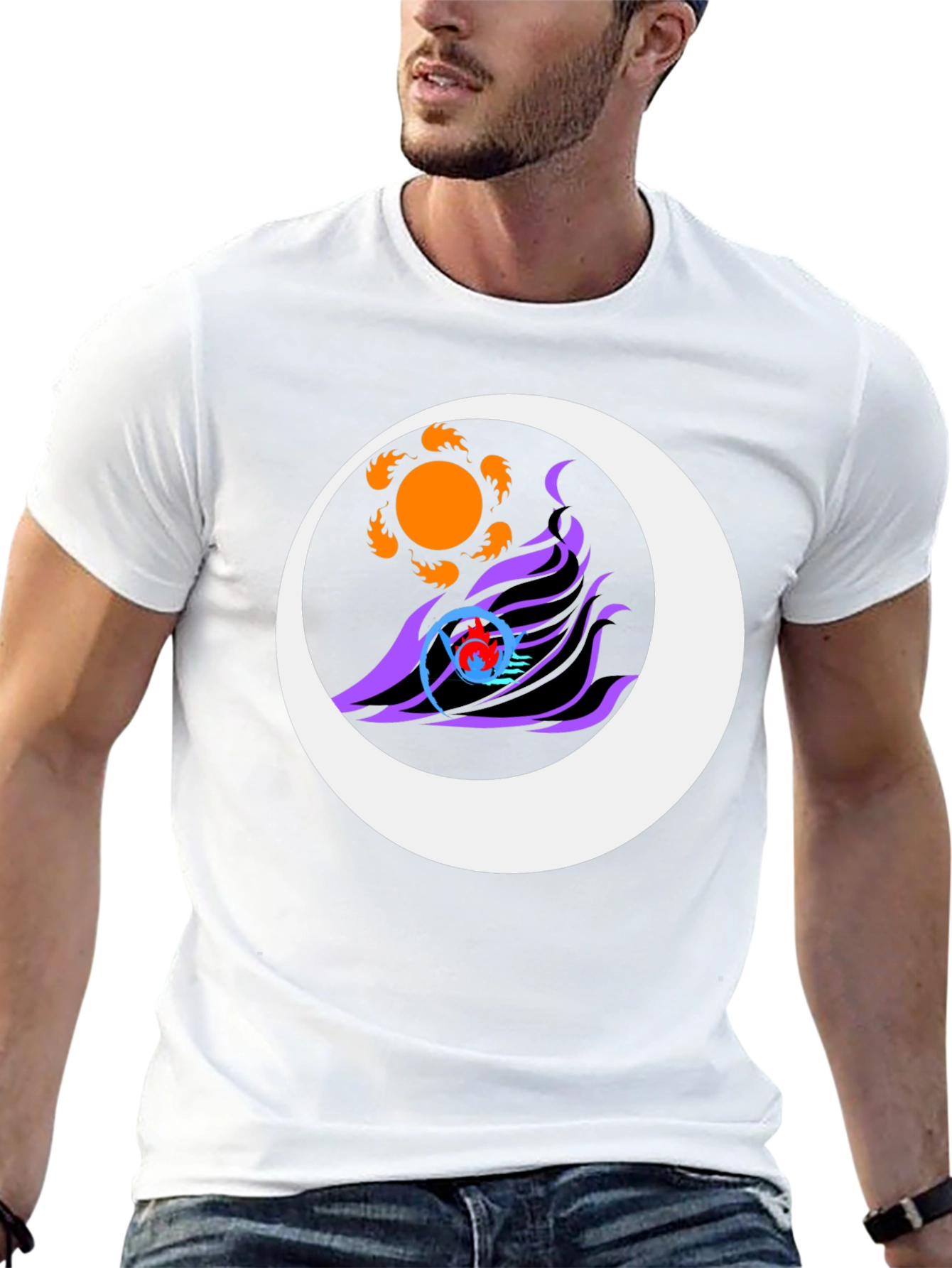 Sun & Moon Graphic Tee - Black Casual Style