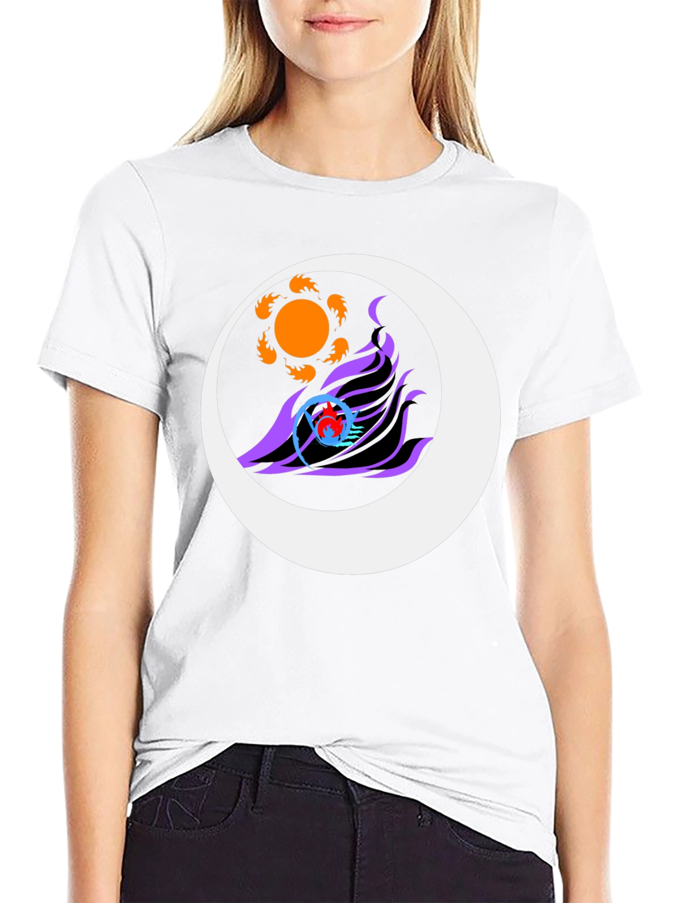 Sun & Moon Graphic Tee - Black Casual Style