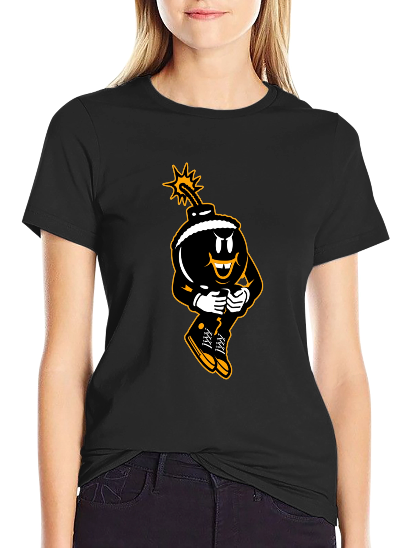 Cartoon Bomb Graphic Black T-Shirt