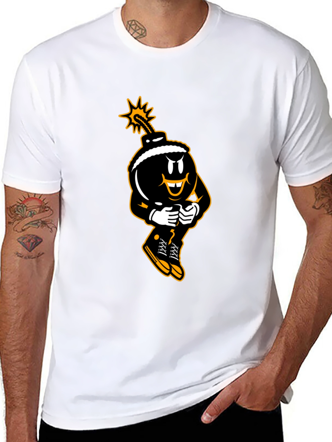 Cartoon Bomb Graphic Black T-Shirt