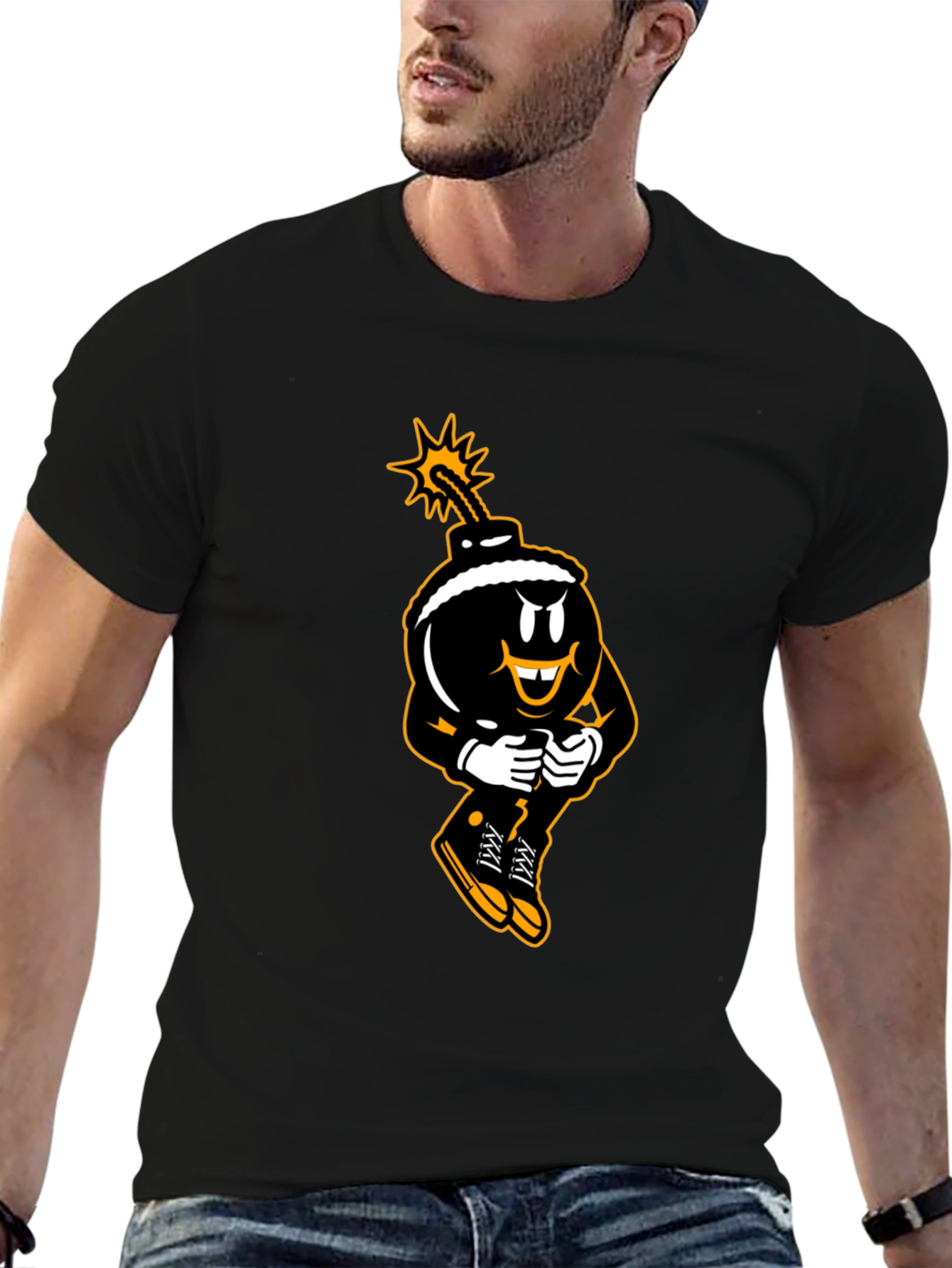 Cartoon Bomb Graphic Black T-Shirt