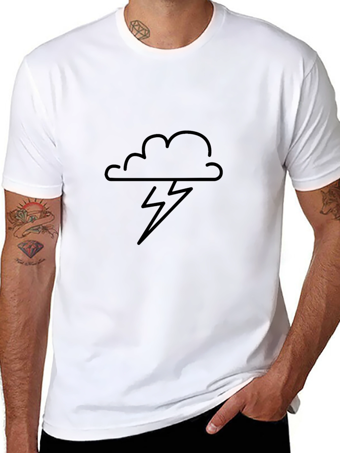 Black Cloud & Lightning Bolt Graphic Tee - Mens