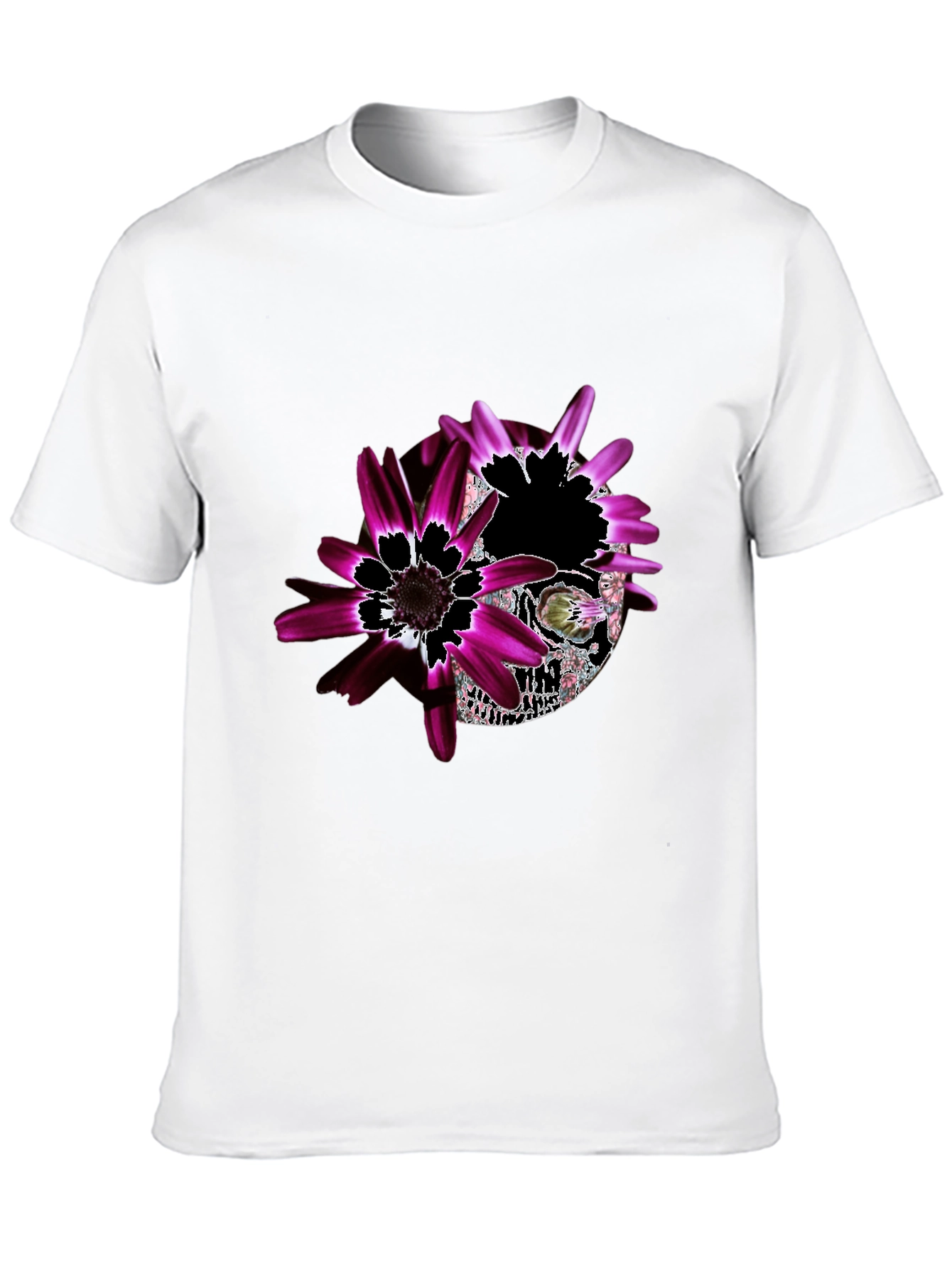 Floral Skull Graphic Black T-Shirt - Unique Design