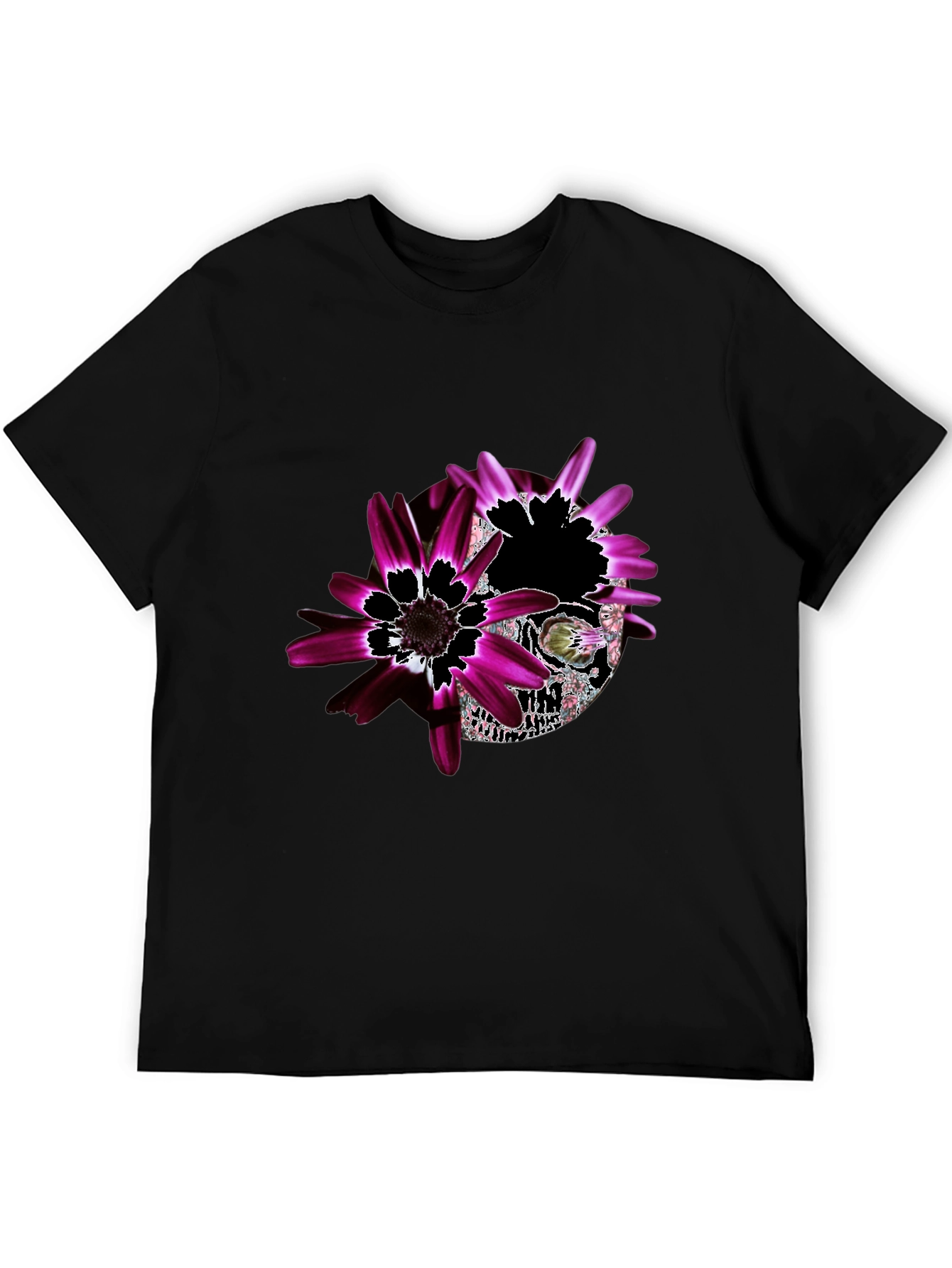 Floral Skull Graphic Black T-Shirt - Unique Design