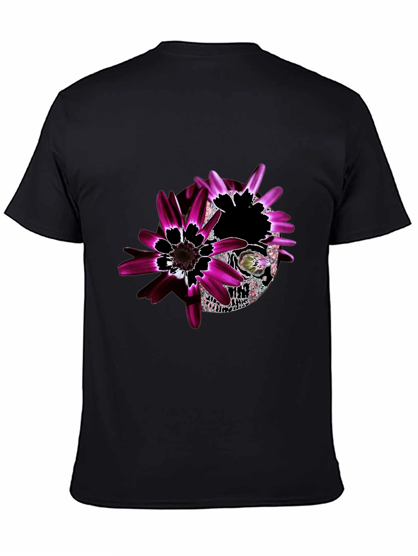 Floral Skull Graphic Black T-Shirt - Unique Design
