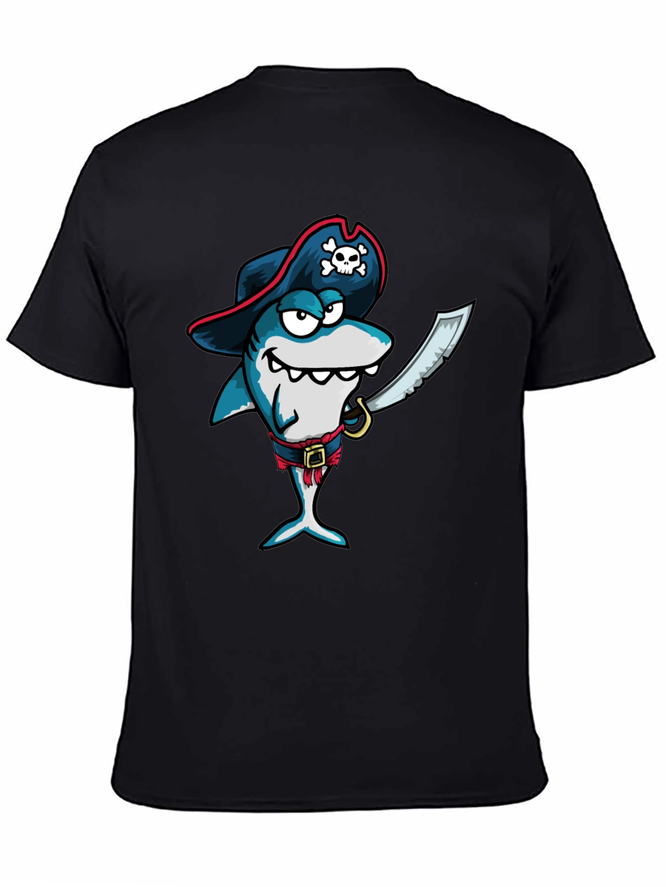 Pirate Shark Graphic Tee - Black Cotton T-Shirt