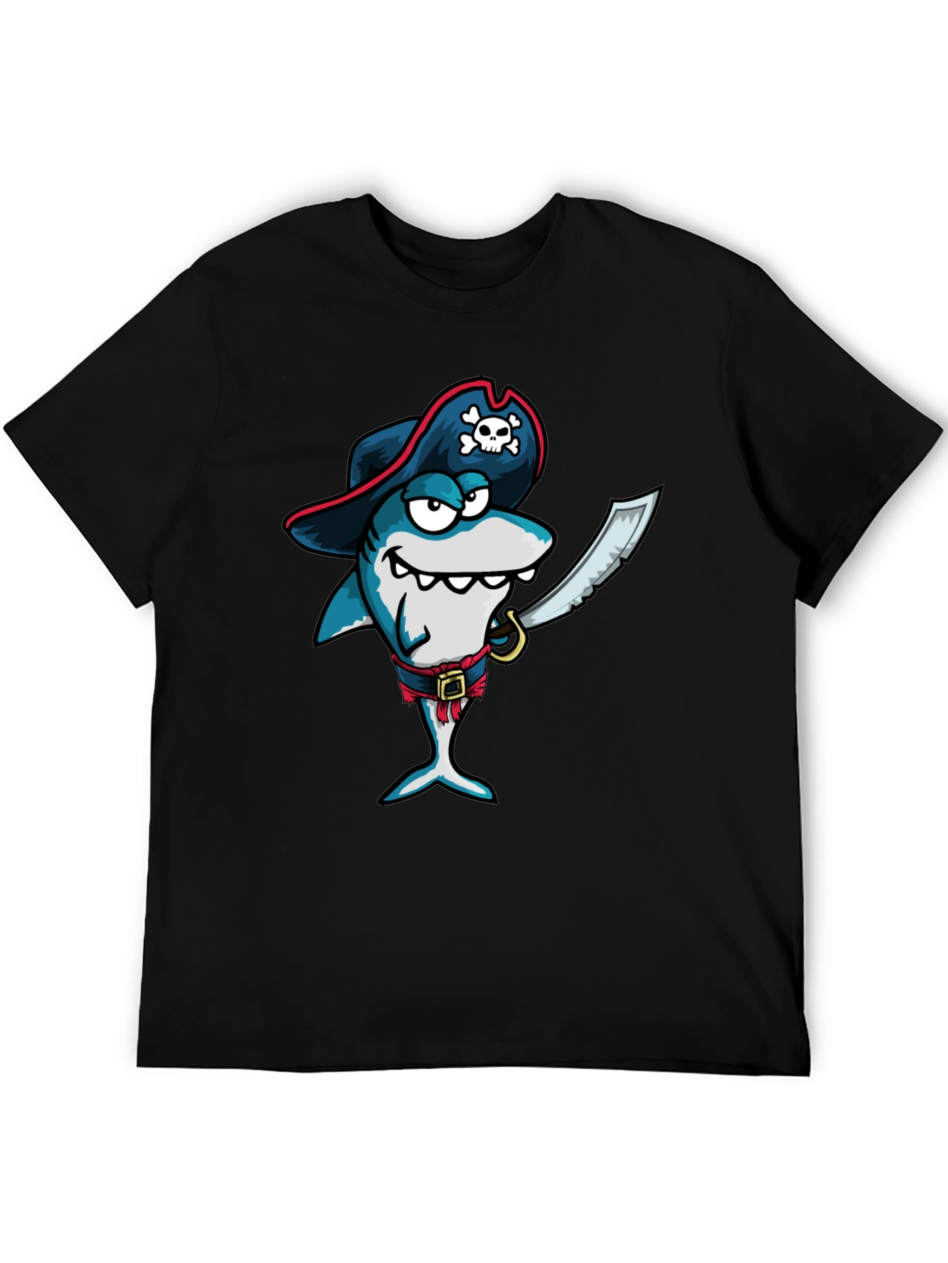 Pirate Shark Graphic Tee - Black Cotton T-Shirt