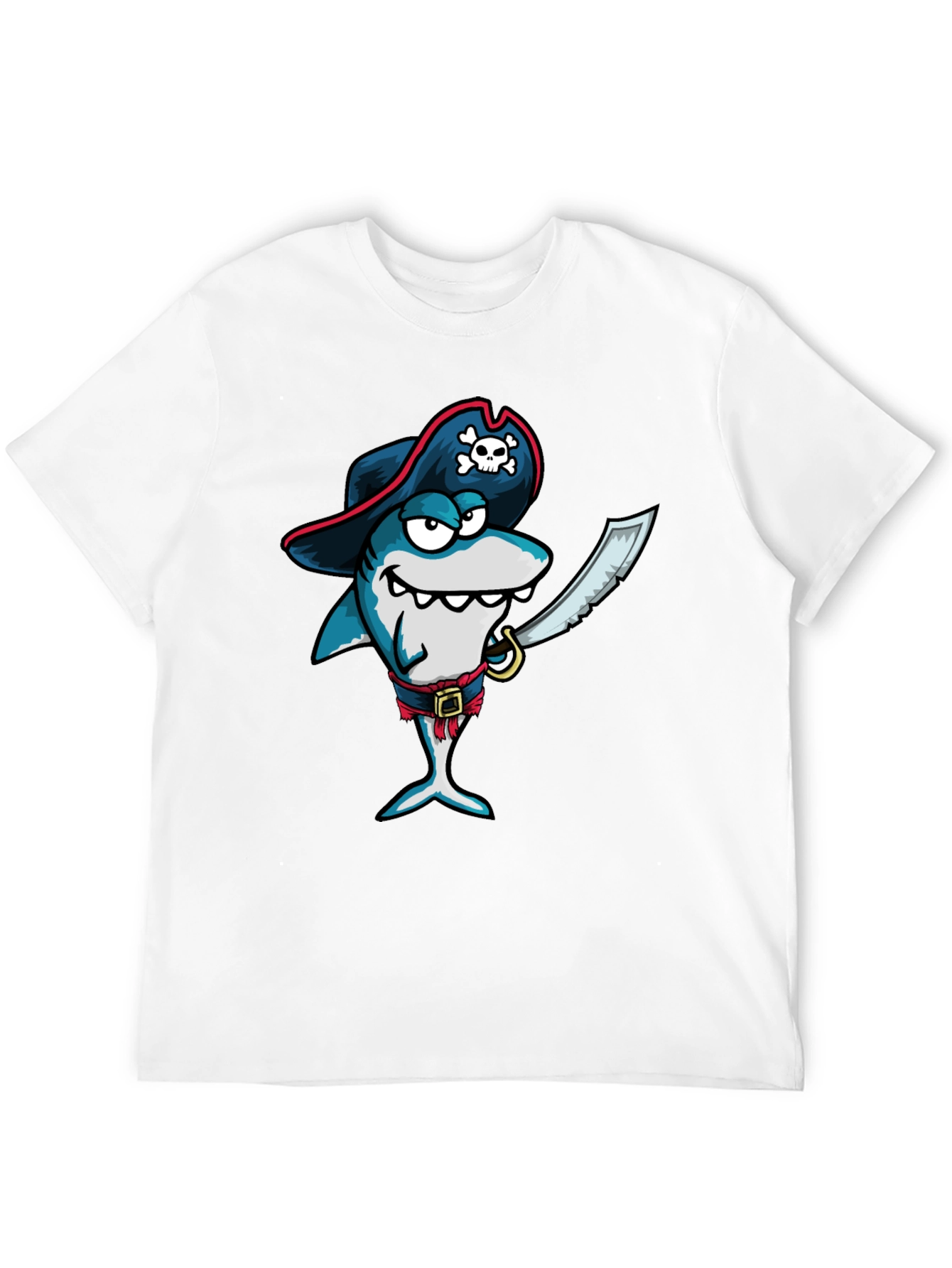 Pirate Shark Graphic Tee - Black Cotton T-Shirt
