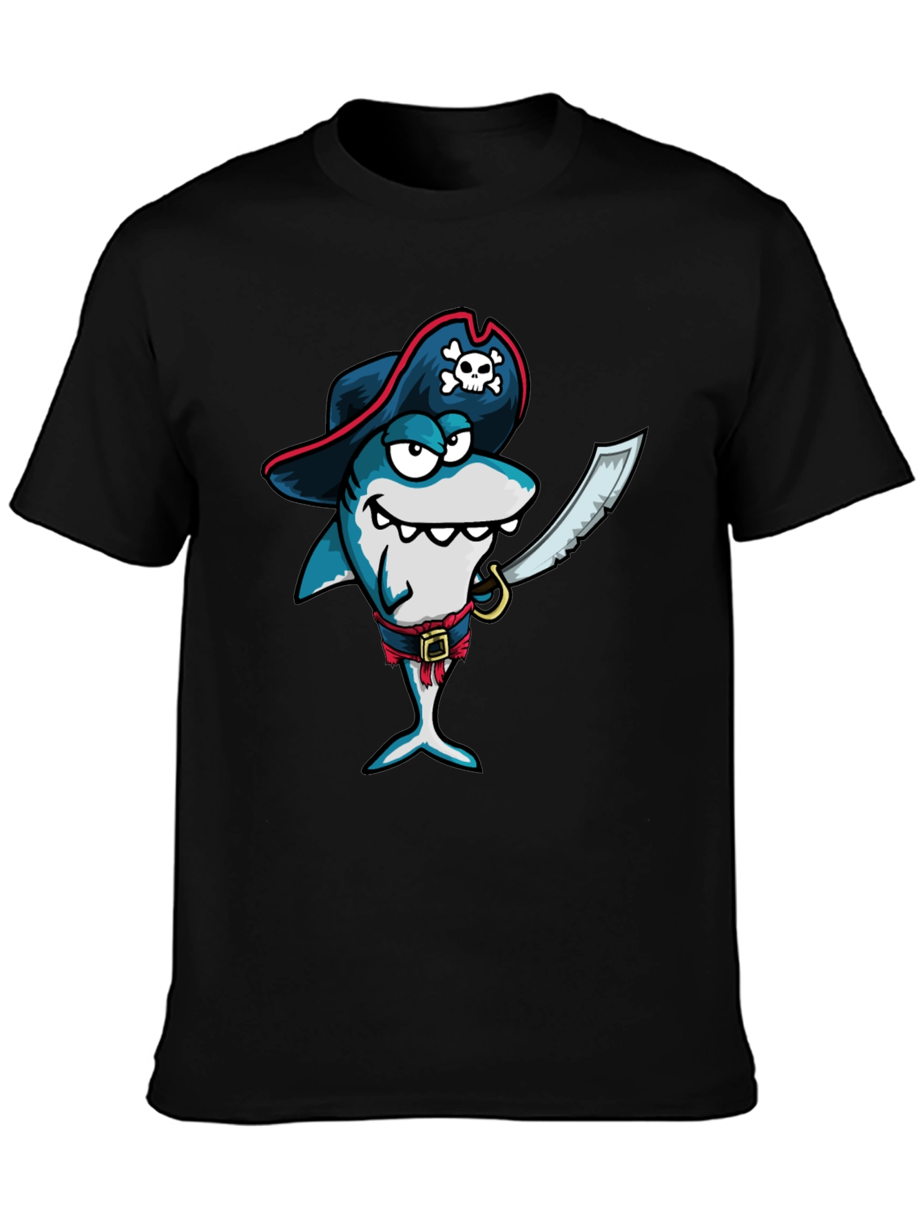 Pirate Shark Graphic Tee - Black Cotton T-Shirt