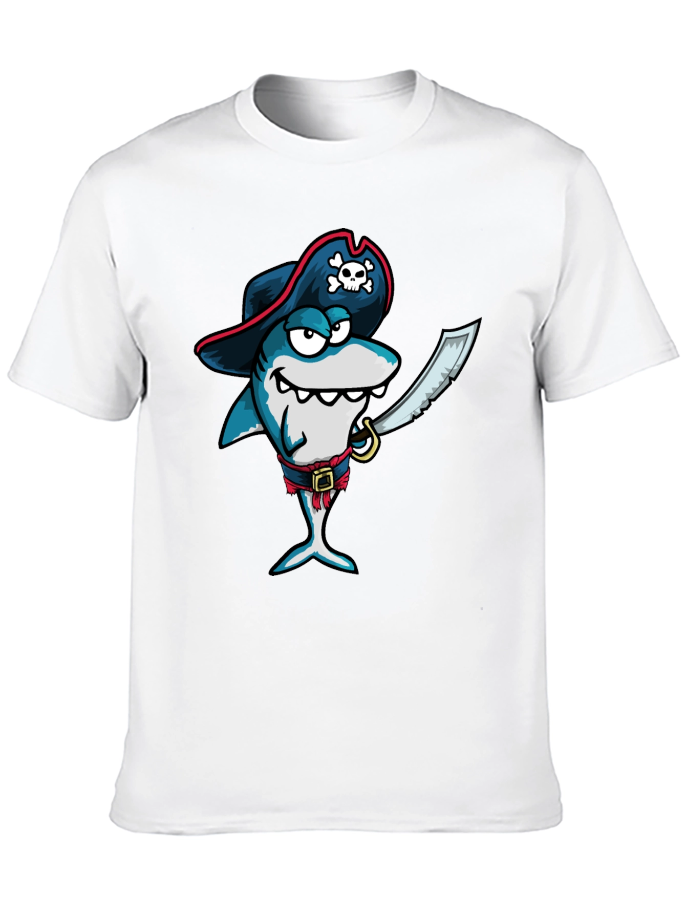 Pirate Shark Graphic Tee - Black Cotton T-Shirt