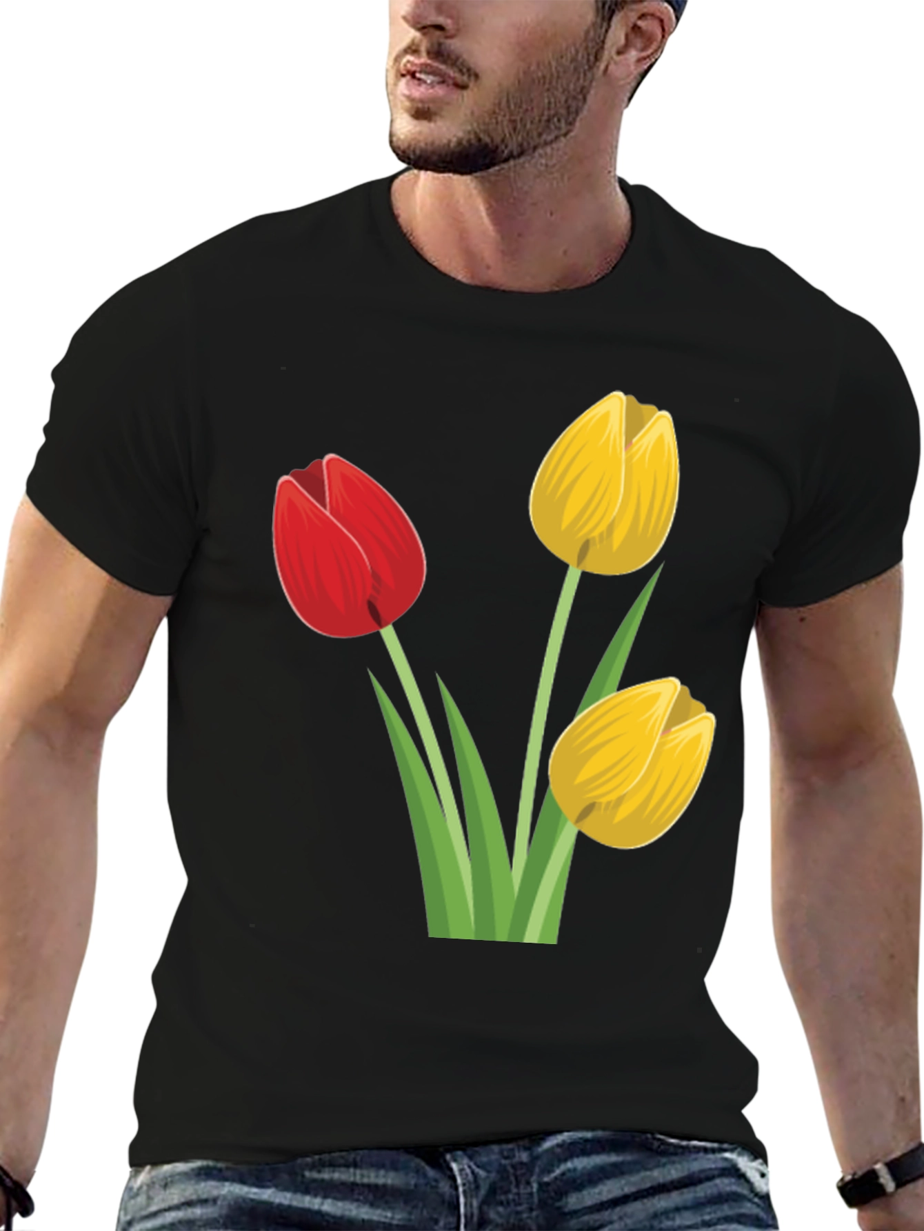 Tulip Graphic Tee - Black Cotton T-Shirt