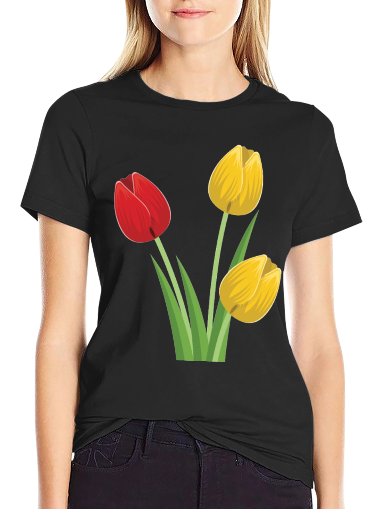 Tulip Graphic Tee - Black Cotton T-Shirt