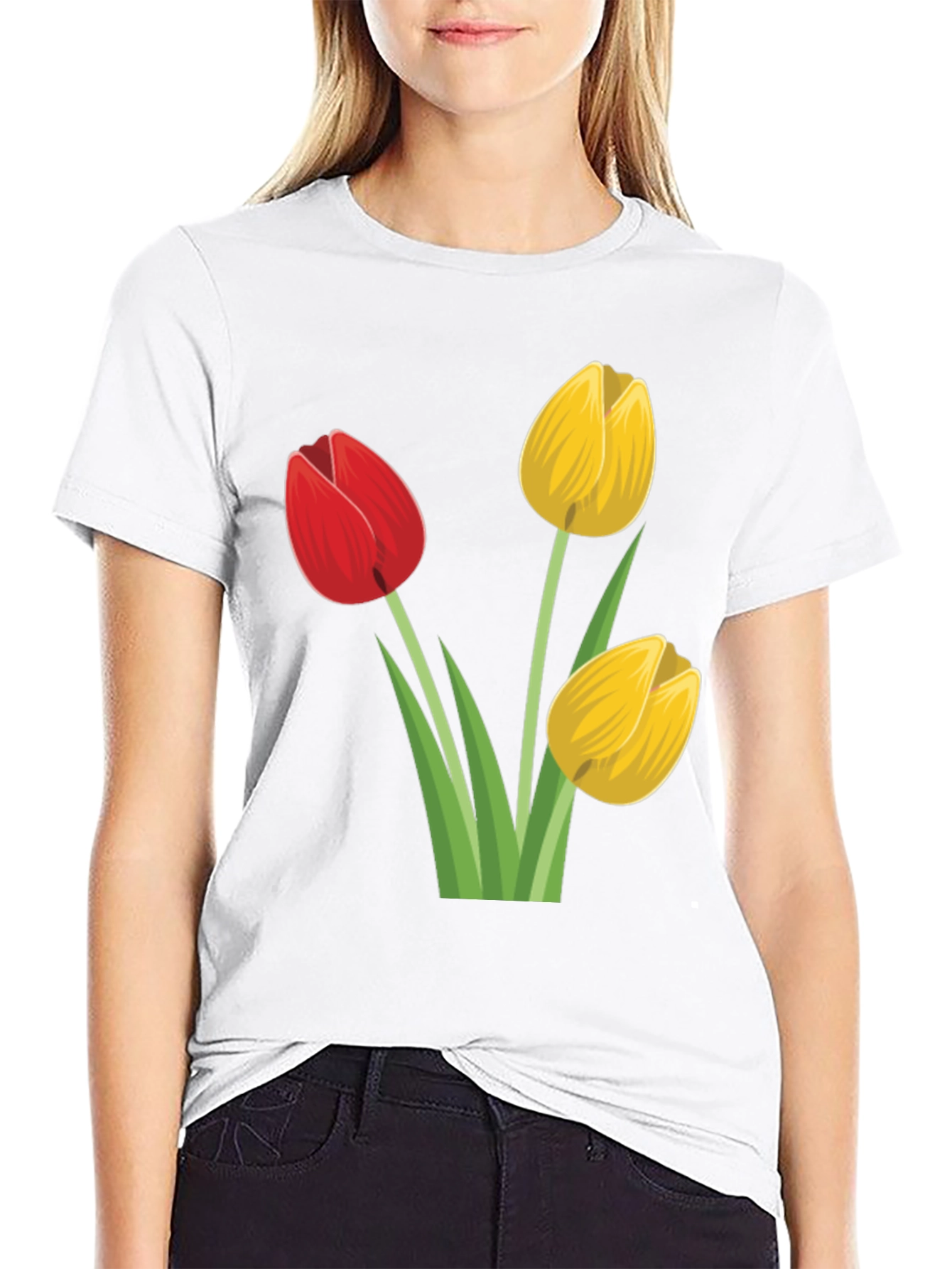 Tulip Graphic Tee - Black Cotton T-Shirt