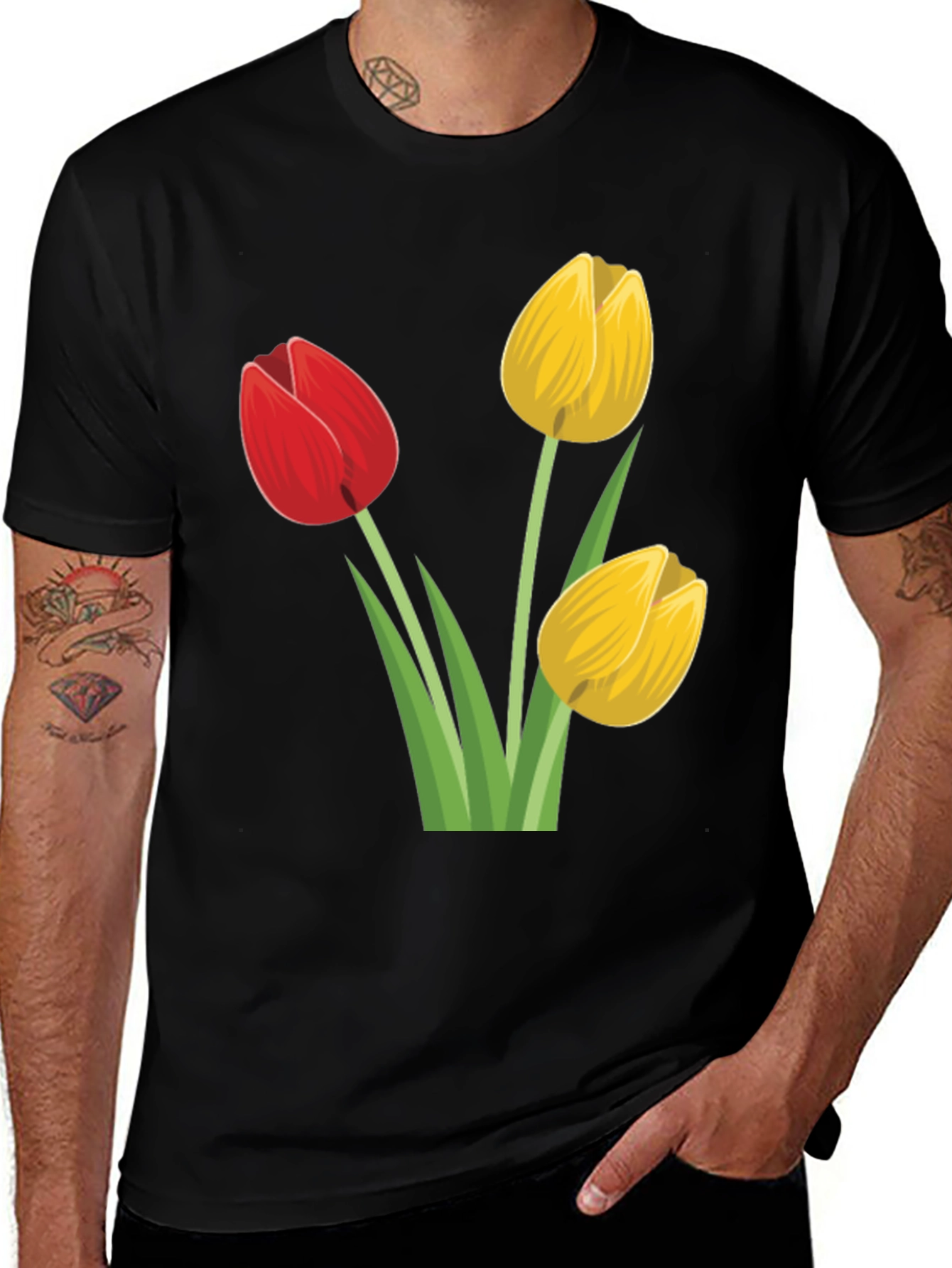Tulip Graphic Tee - Black Cotton T-Shirt