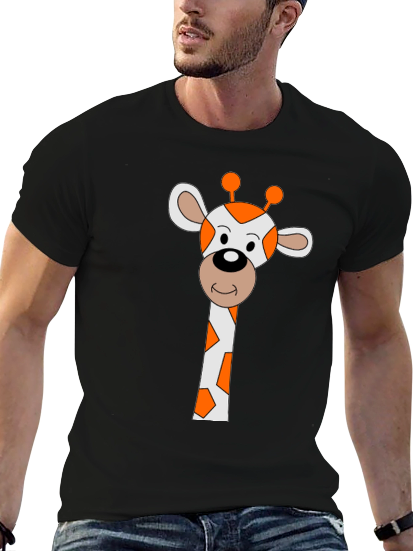 Giraffe Graphic Tee - Black Cotton Blend Shirt