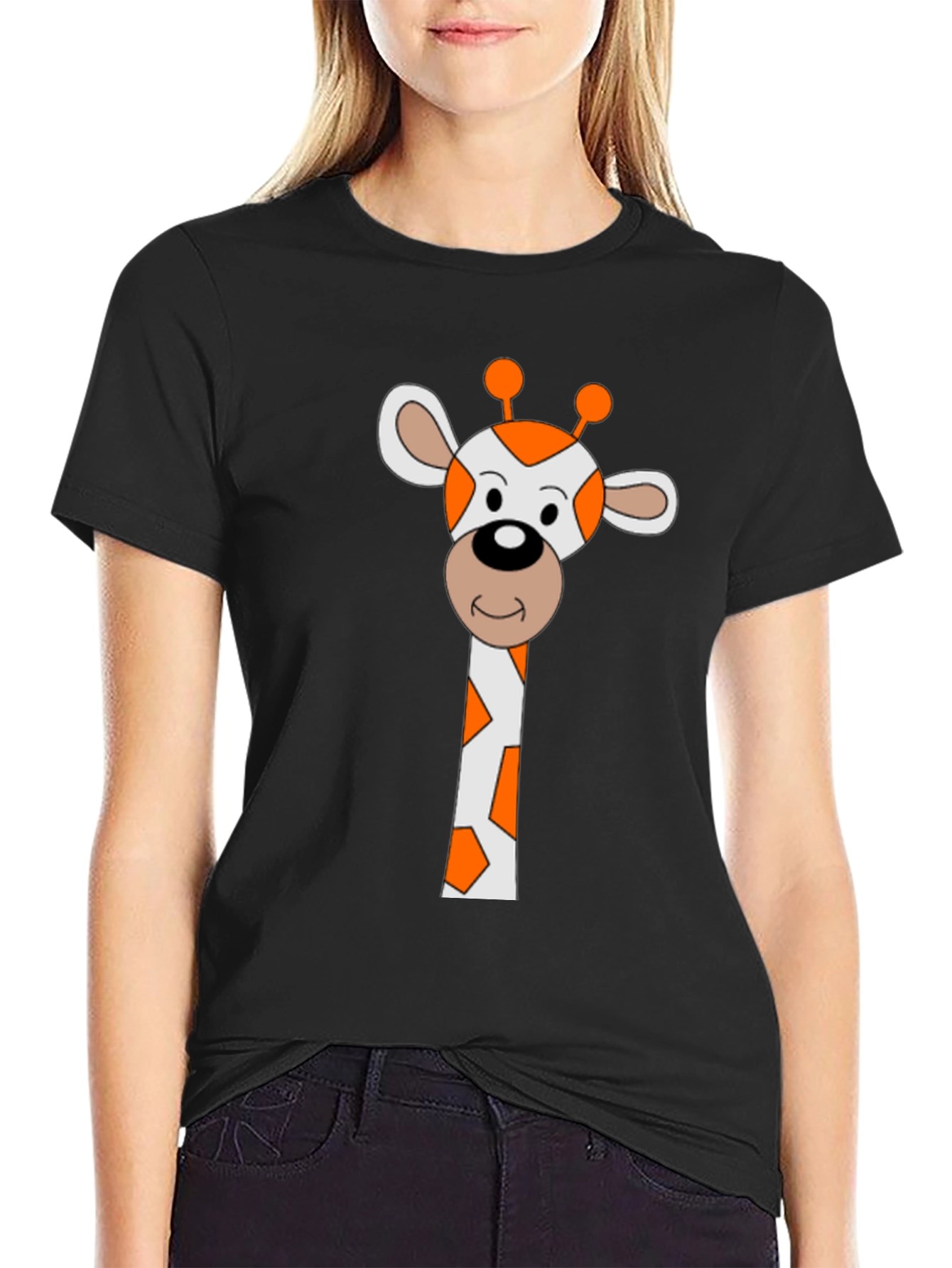 Giraffe Graphic Tee - Black Cotton Blend Shirt