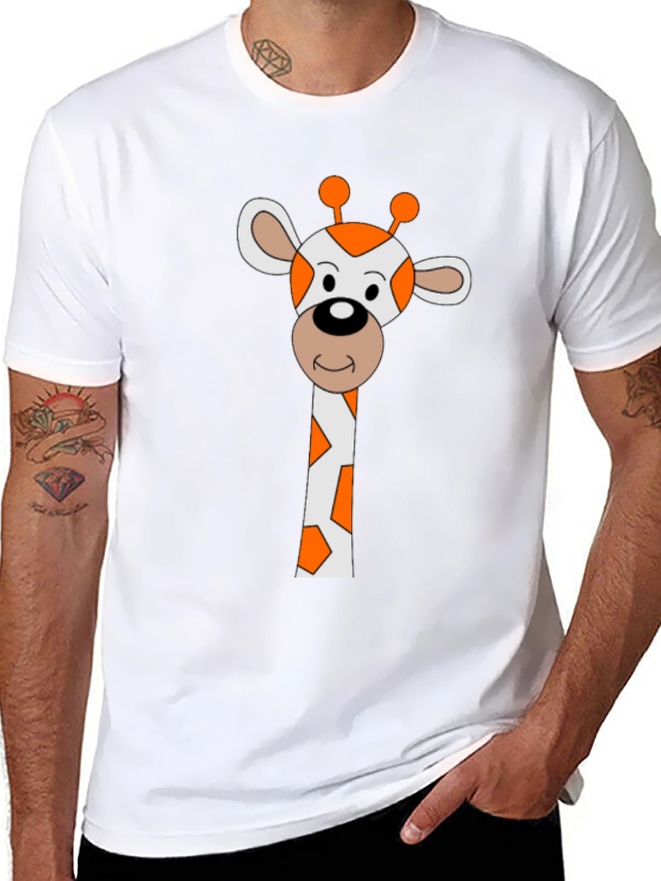 Giraffe Graphic Tee - Black Cotton Blend Shirt