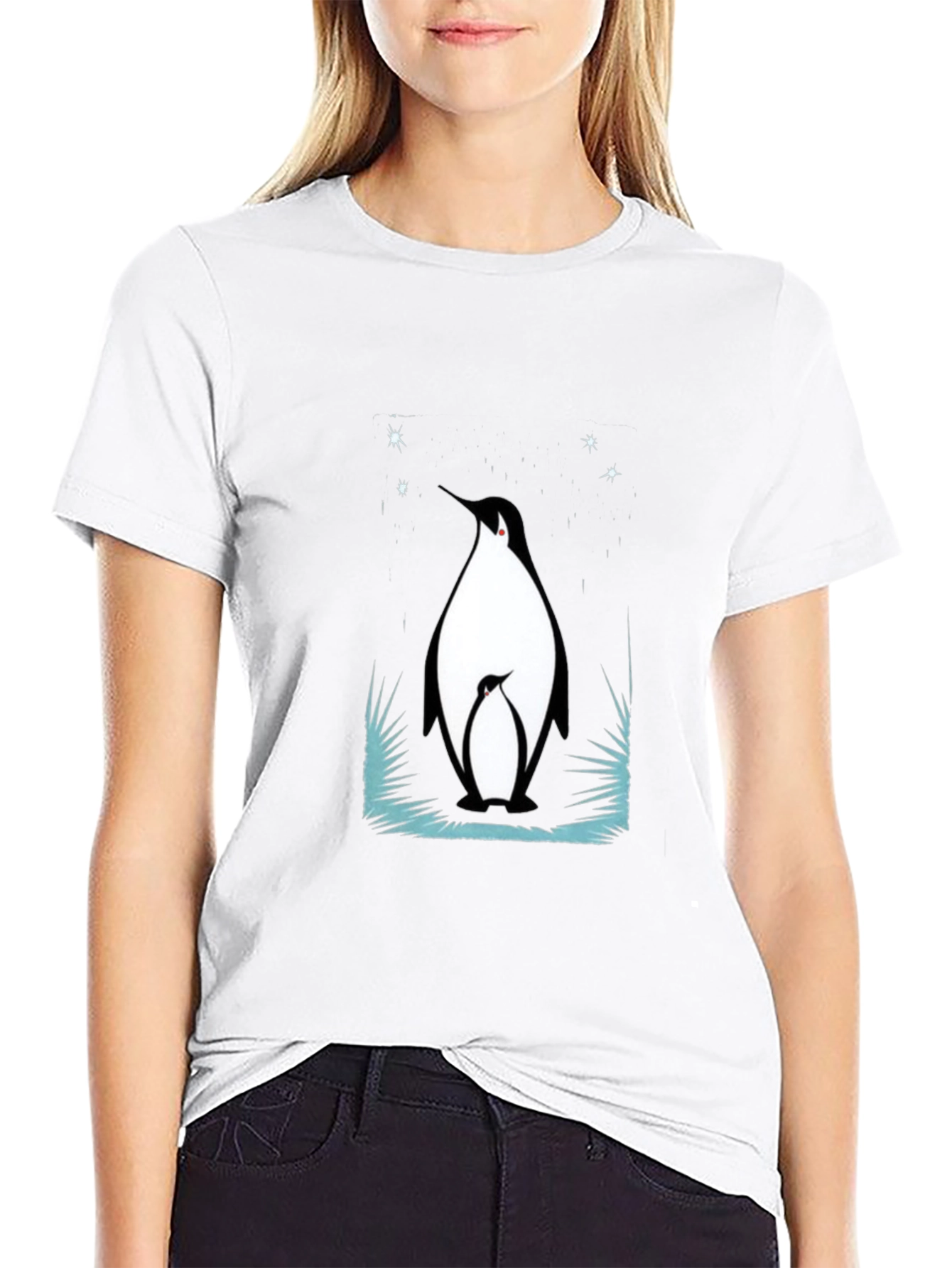 Penguin Family Graphic Tee - Black Cotton Blend T-Shirt
