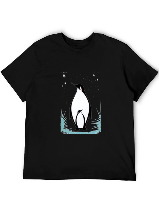 Penguin Family Graphic Tee - Black Cotton Blend T-Shirt