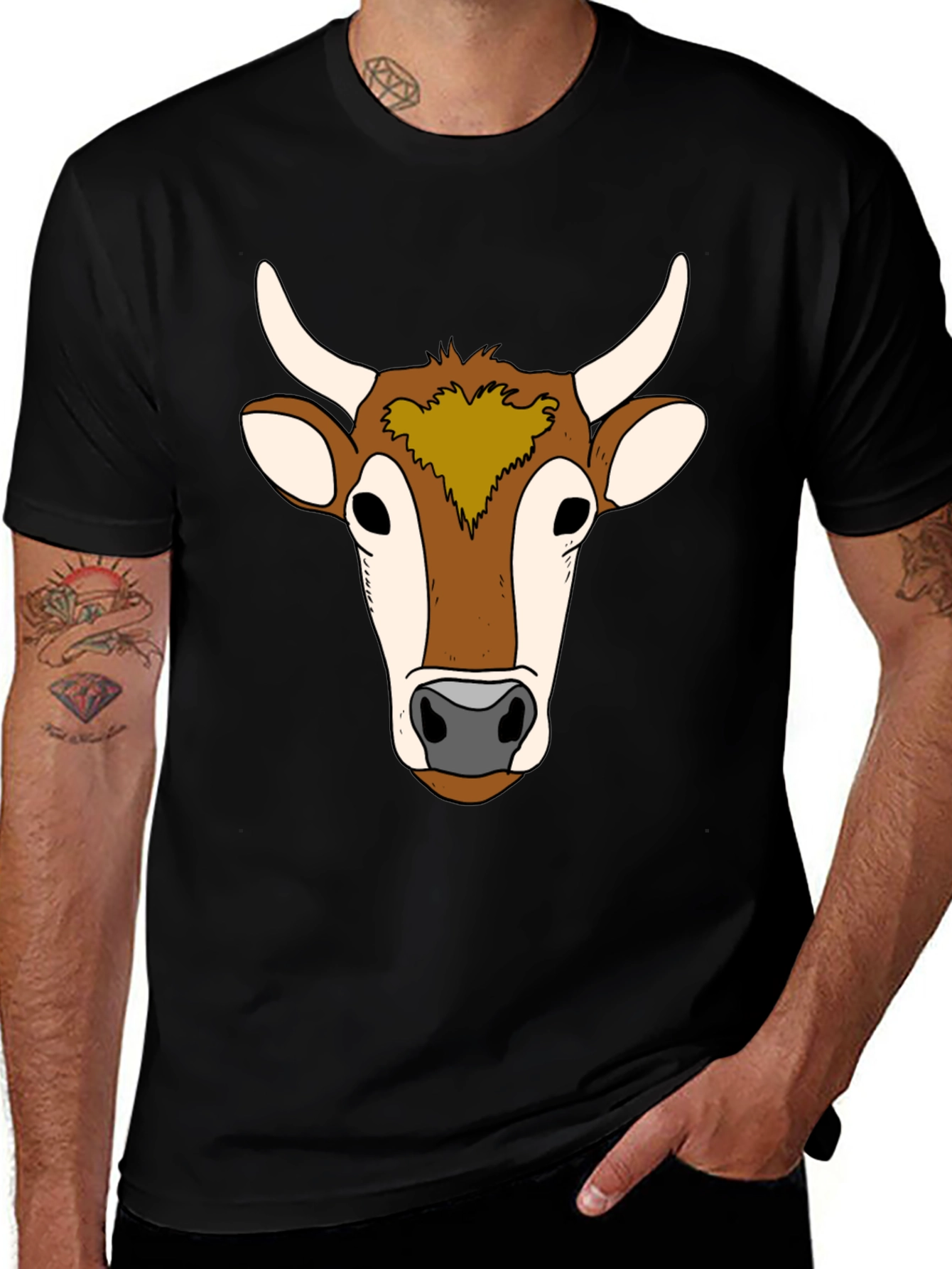 Cow Face Graphic Tee - Unisex Black T-Shirt