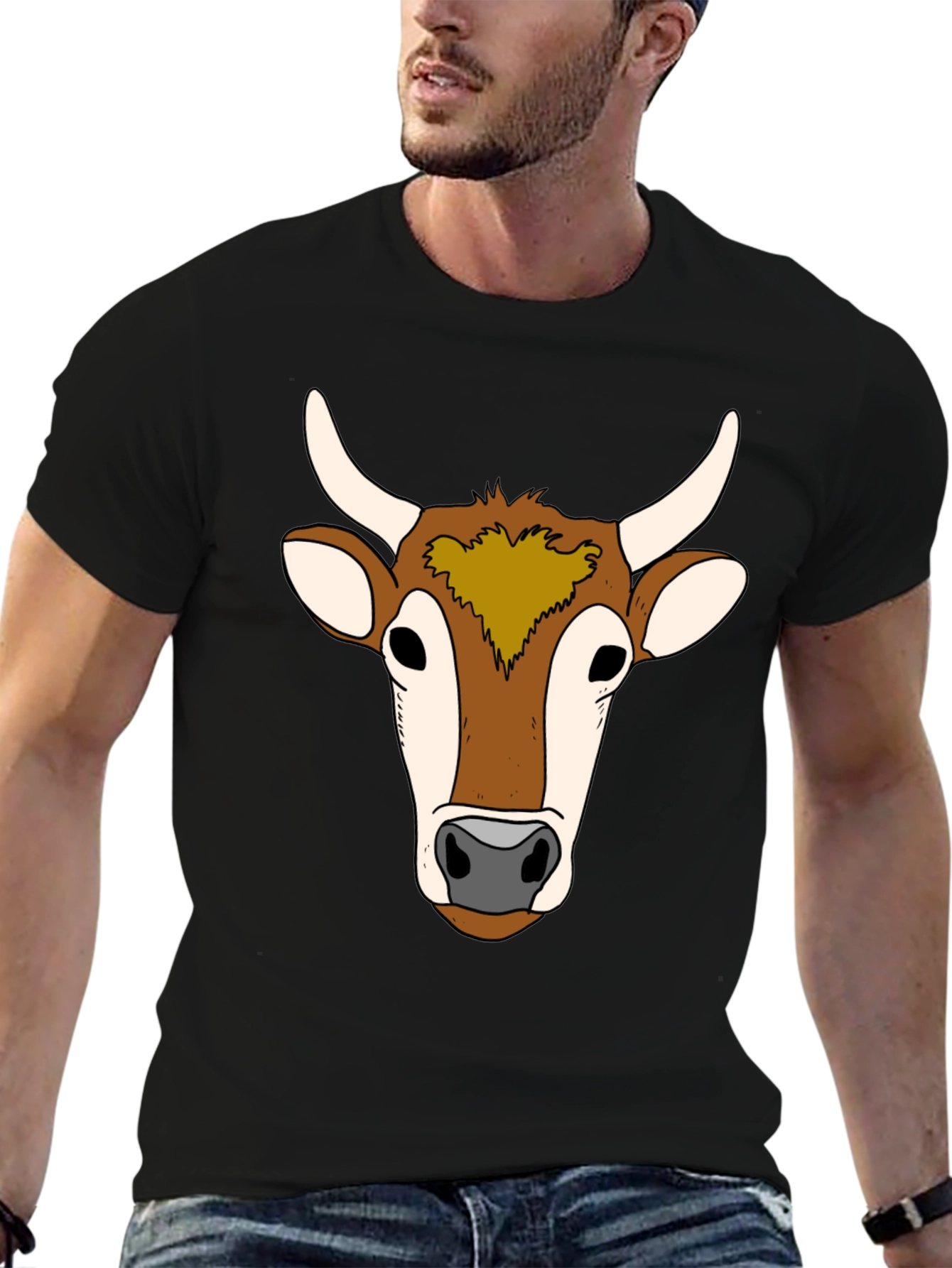 Cow Face Graphic Tee - Unisex Black T-Shirt
