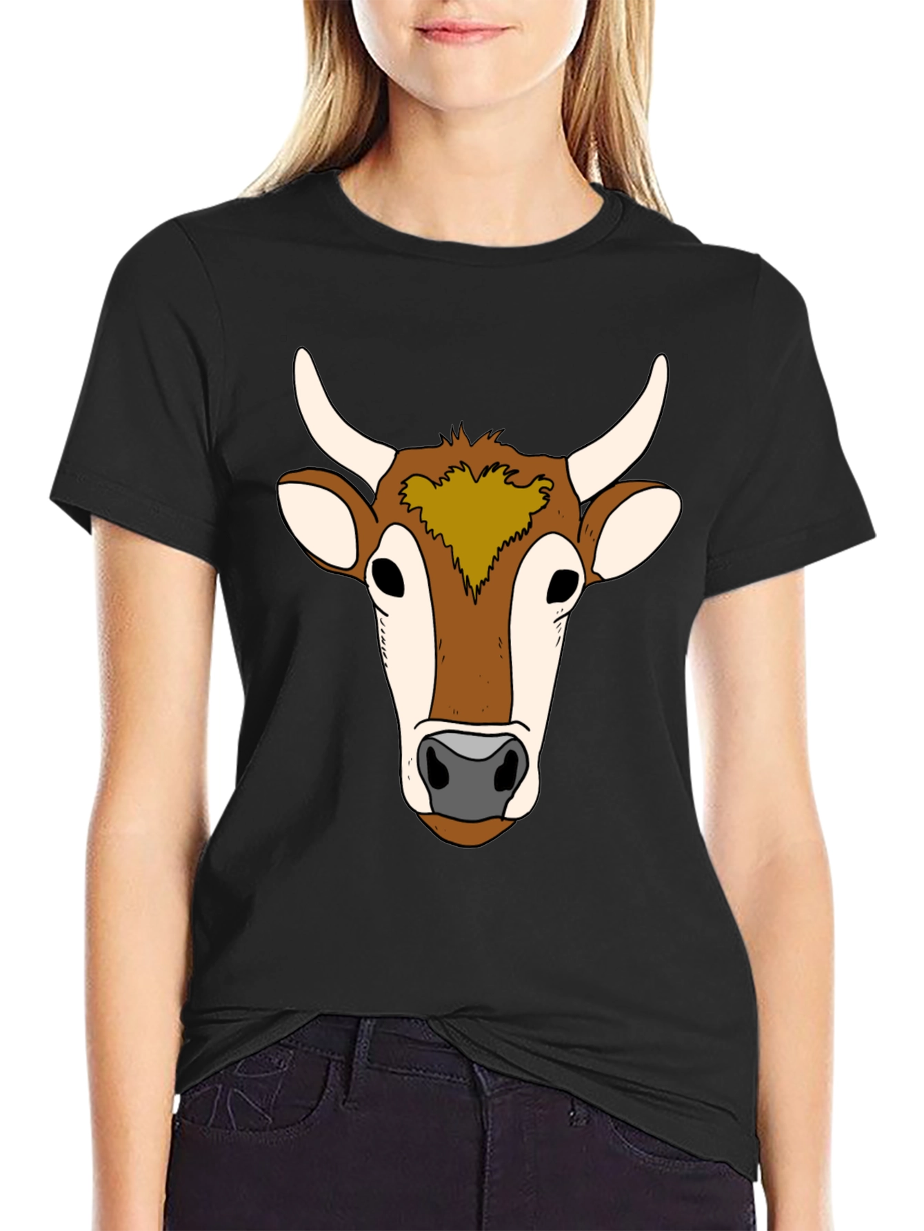 Cow Face Graphic Tee - Unisex Black T-Shirt