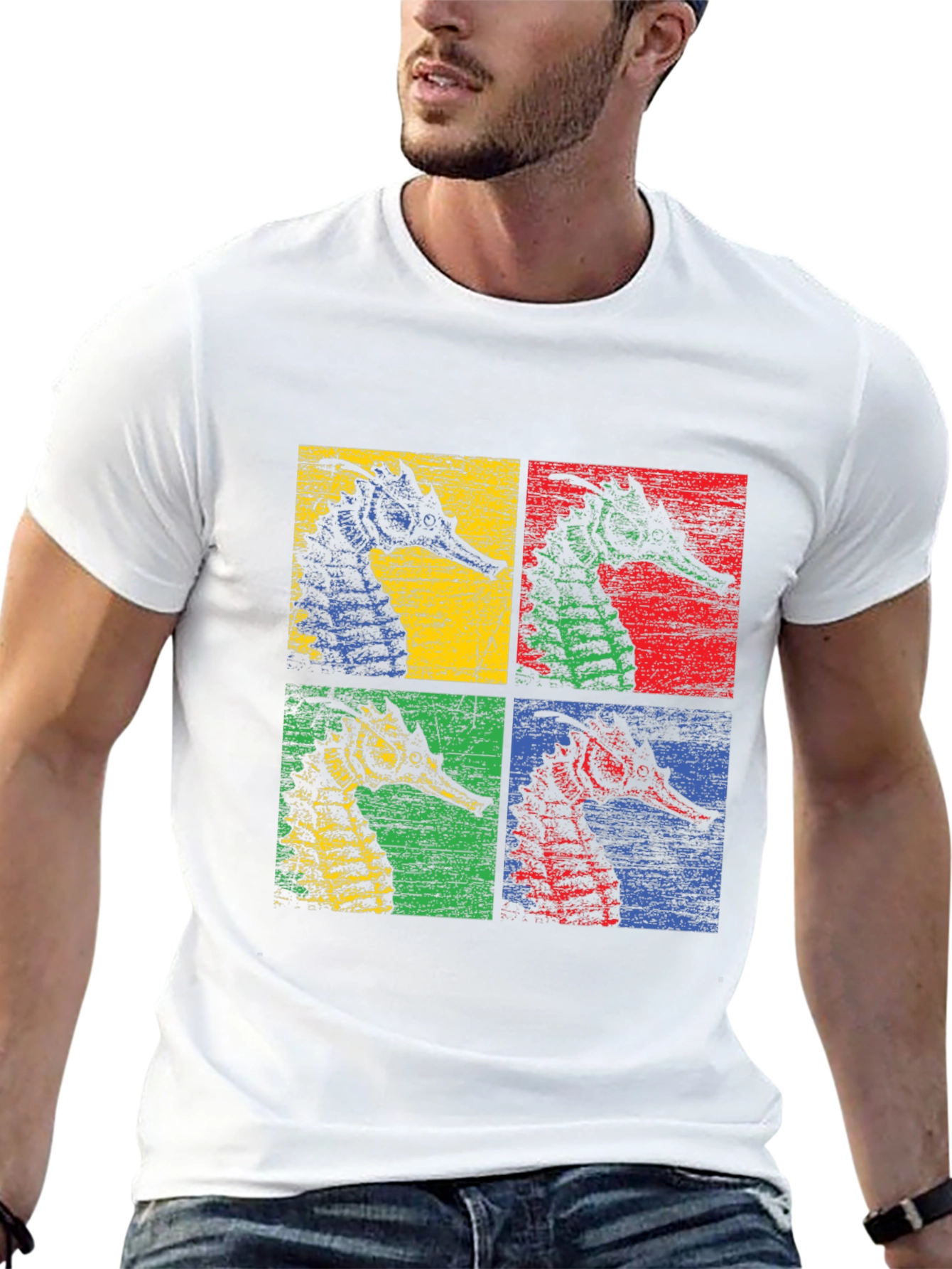 Retro Seahorse Pop Art Black T-Shirt
