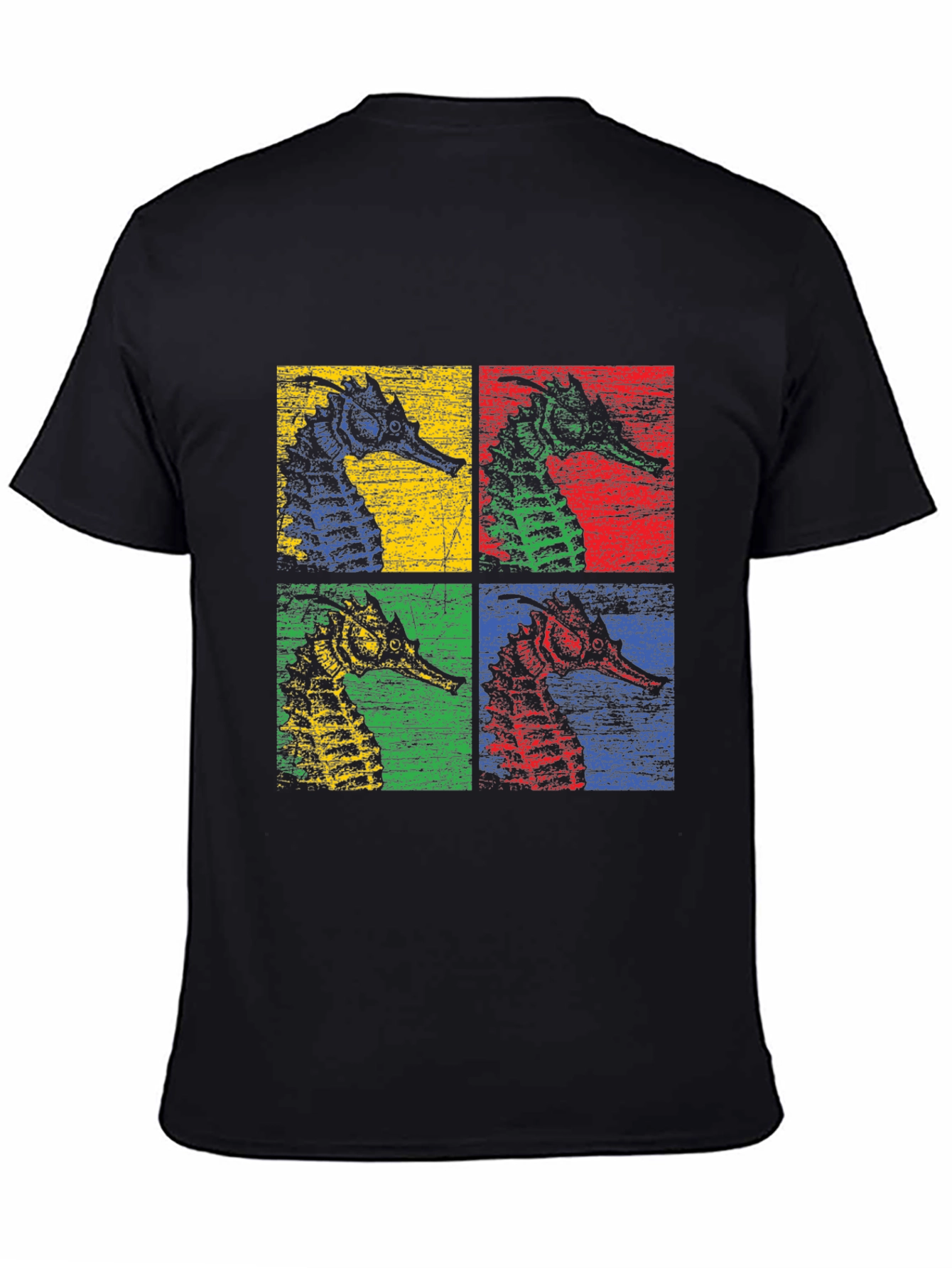 Retro Seahorse Pop Art Black T-Shirt