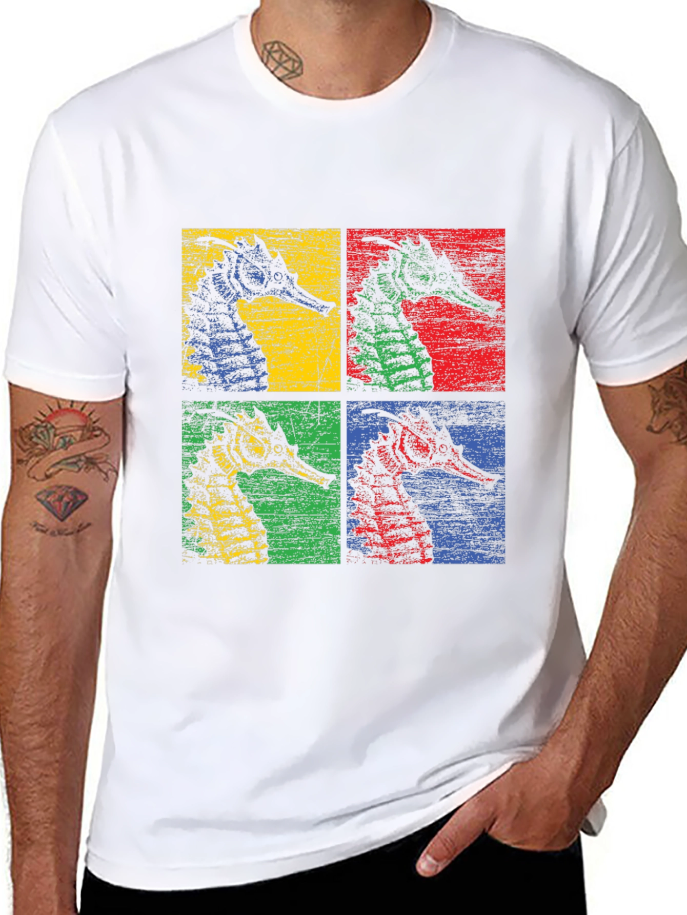 Retro Seahorse Pop Art Black T-Shirt