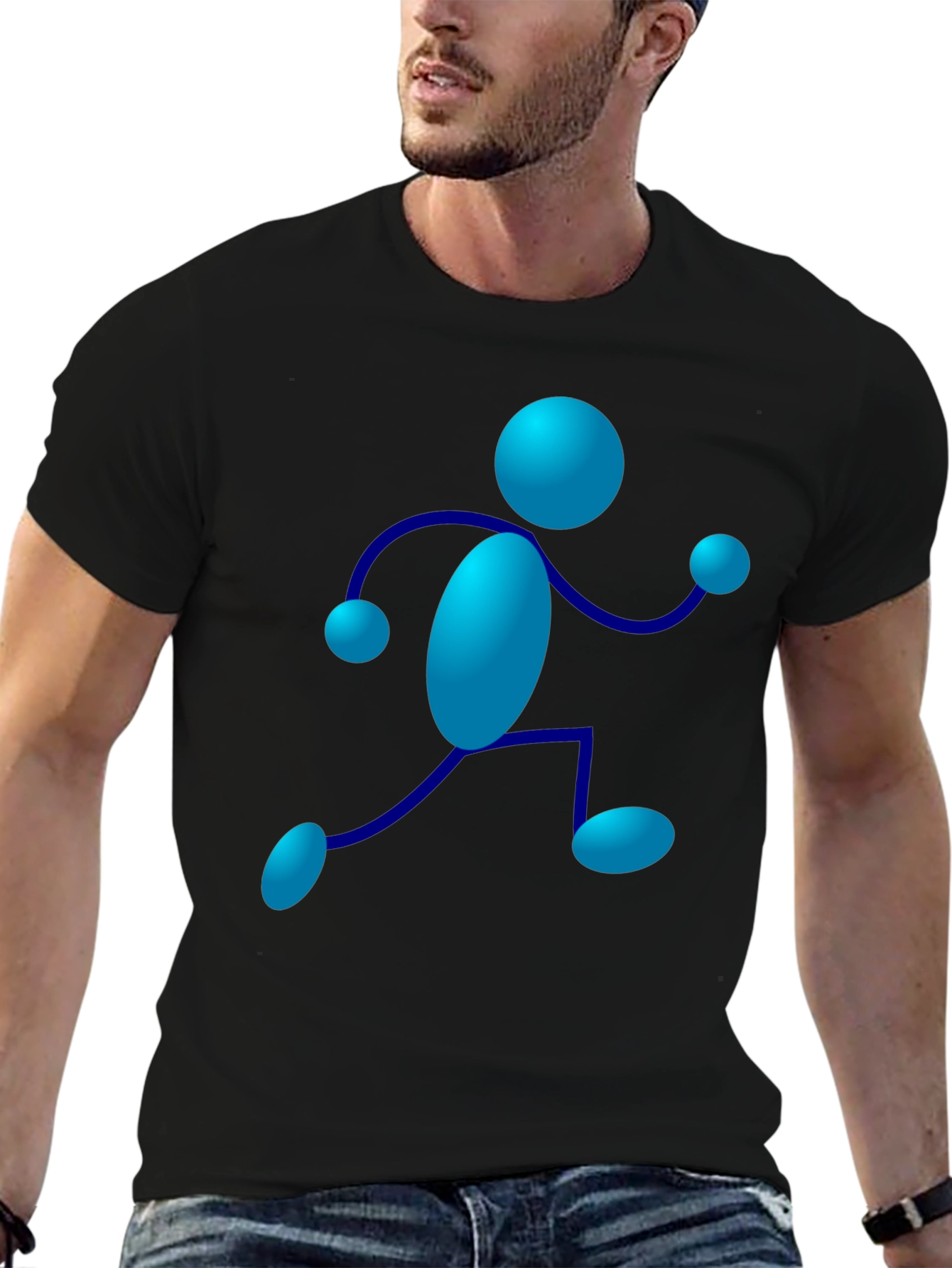 Funky Figure Tee - Black Cotton Crew Neck T-Shirt