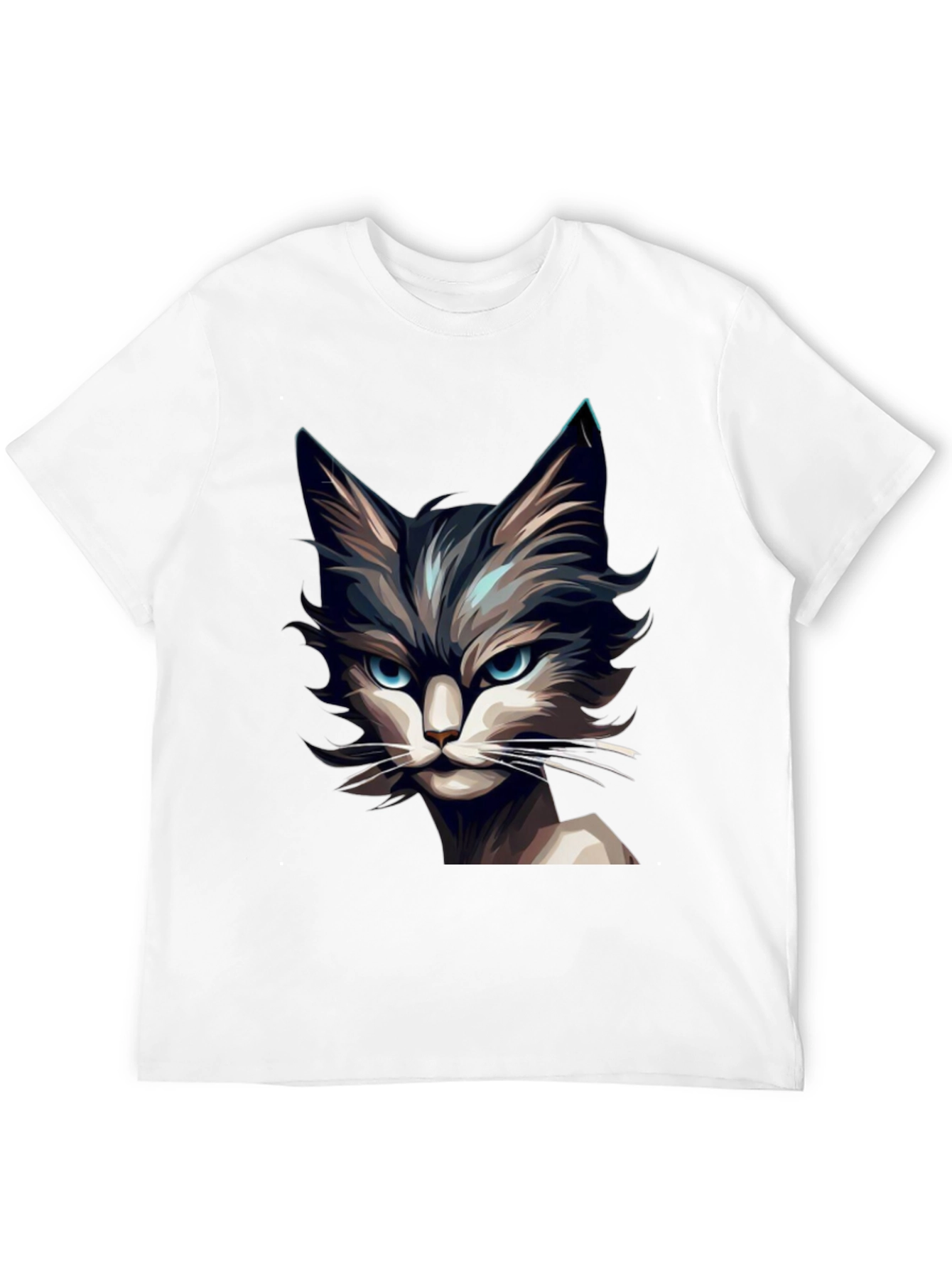 Mens Black T-Shirt with Cat Graphic