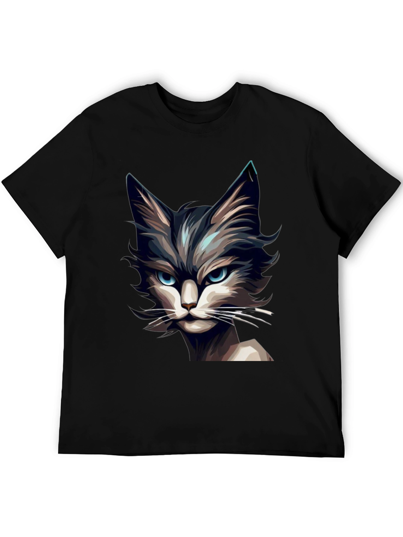 Mens Black T-Shirt with Cat Graphic