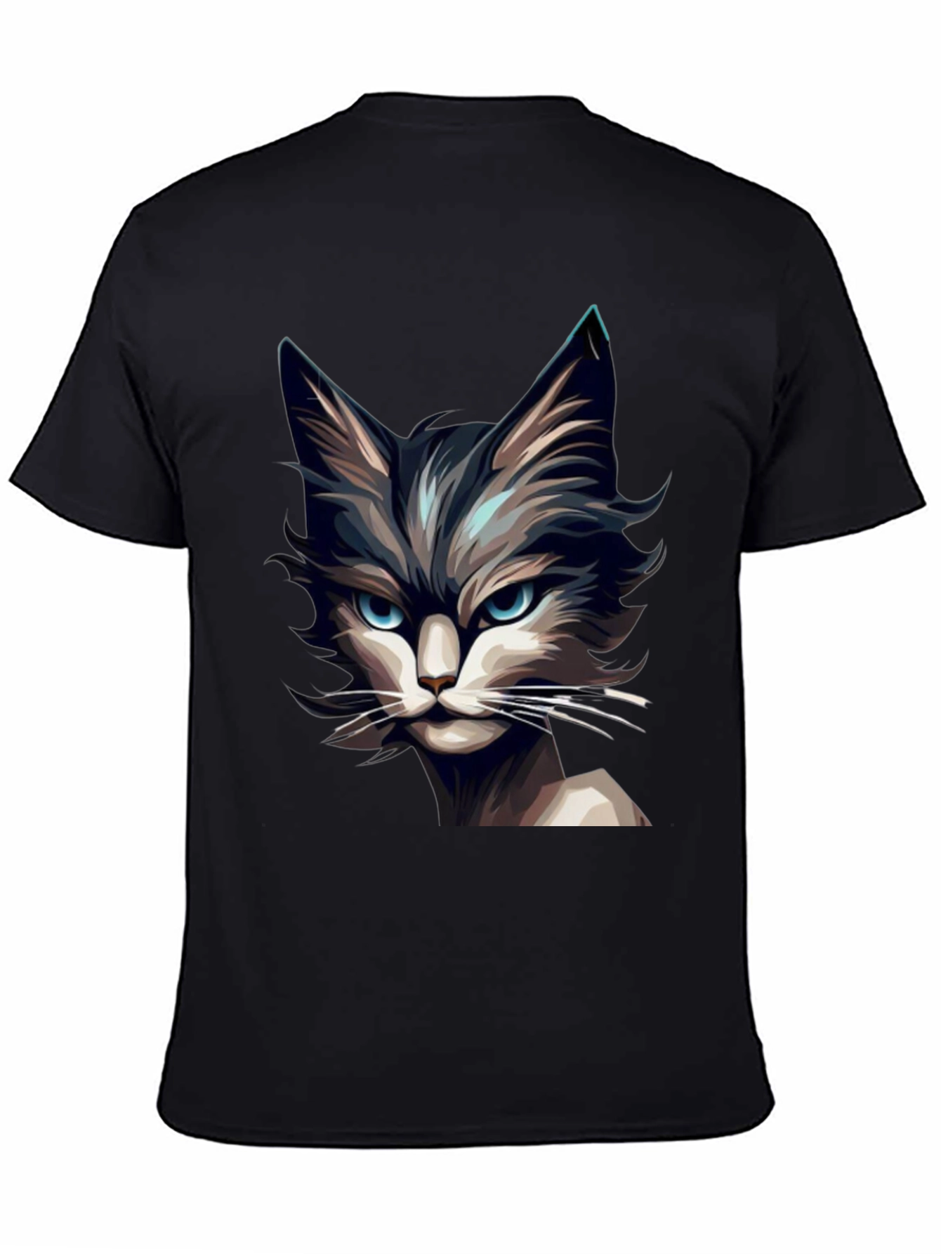 Mens Black T-Shirt with Cat Graphic