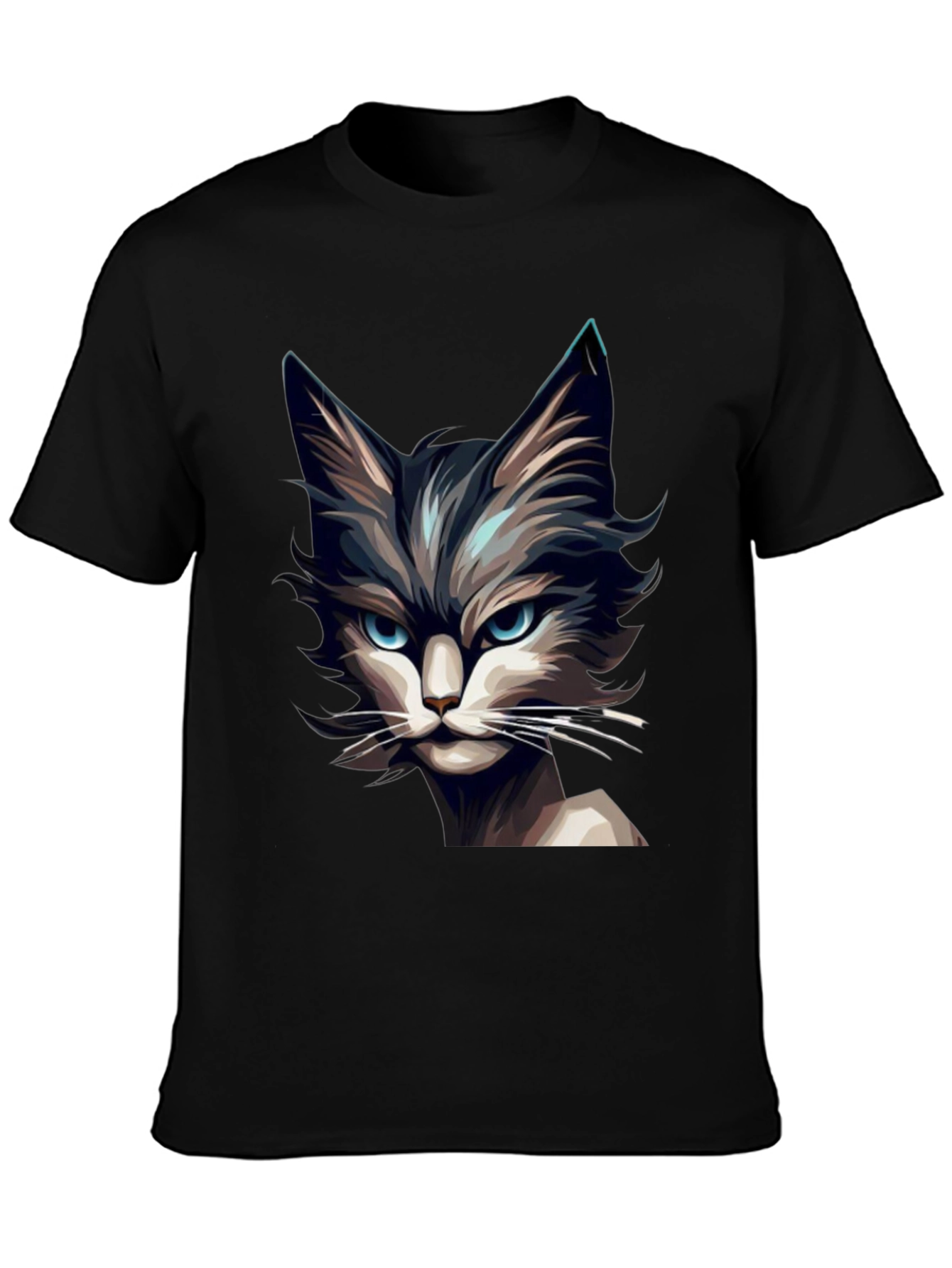 Mens Black T-Shirt with Cat Graphic