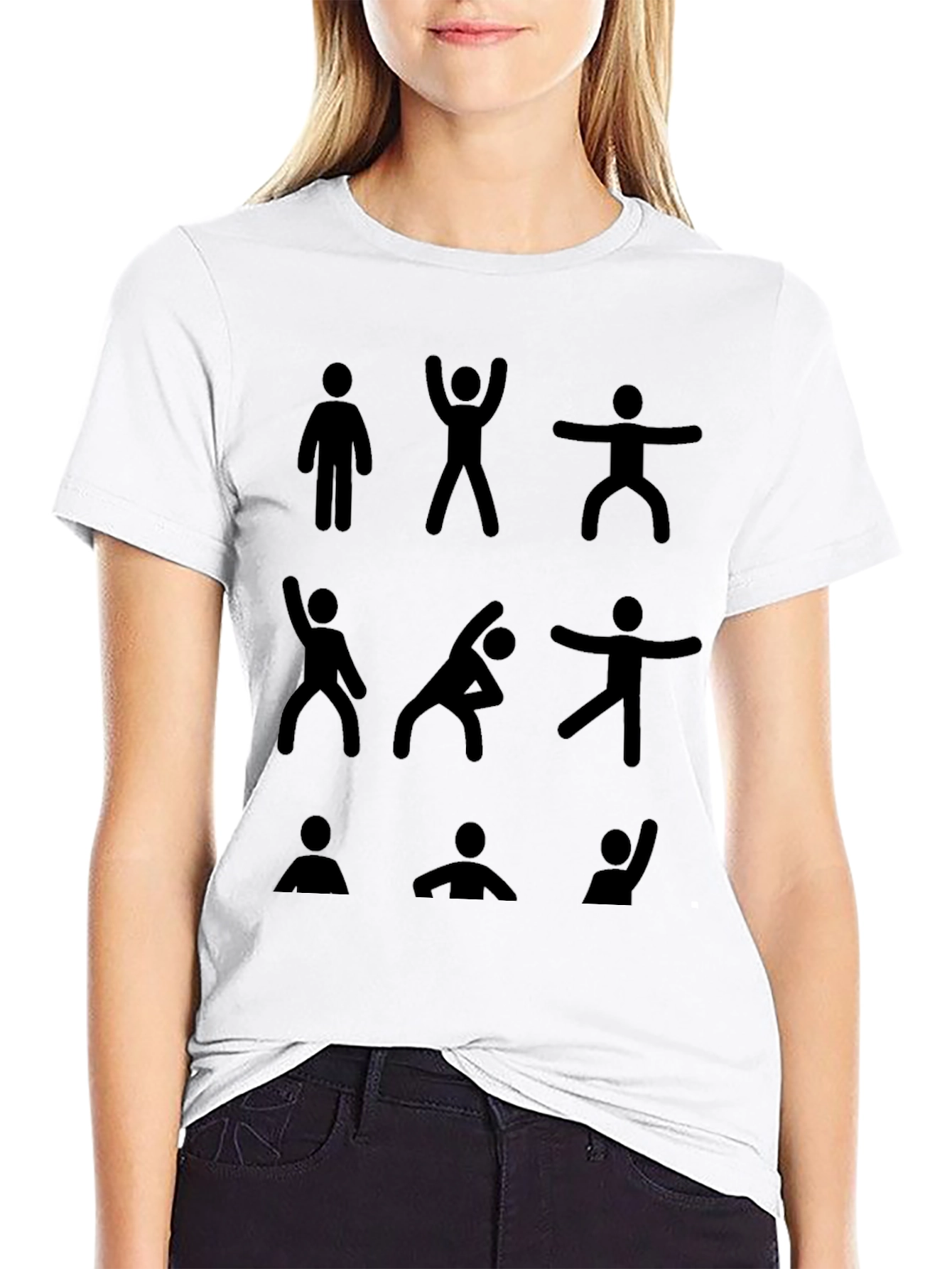 Yoga Pose Stick Figure Graphic Tee - Black