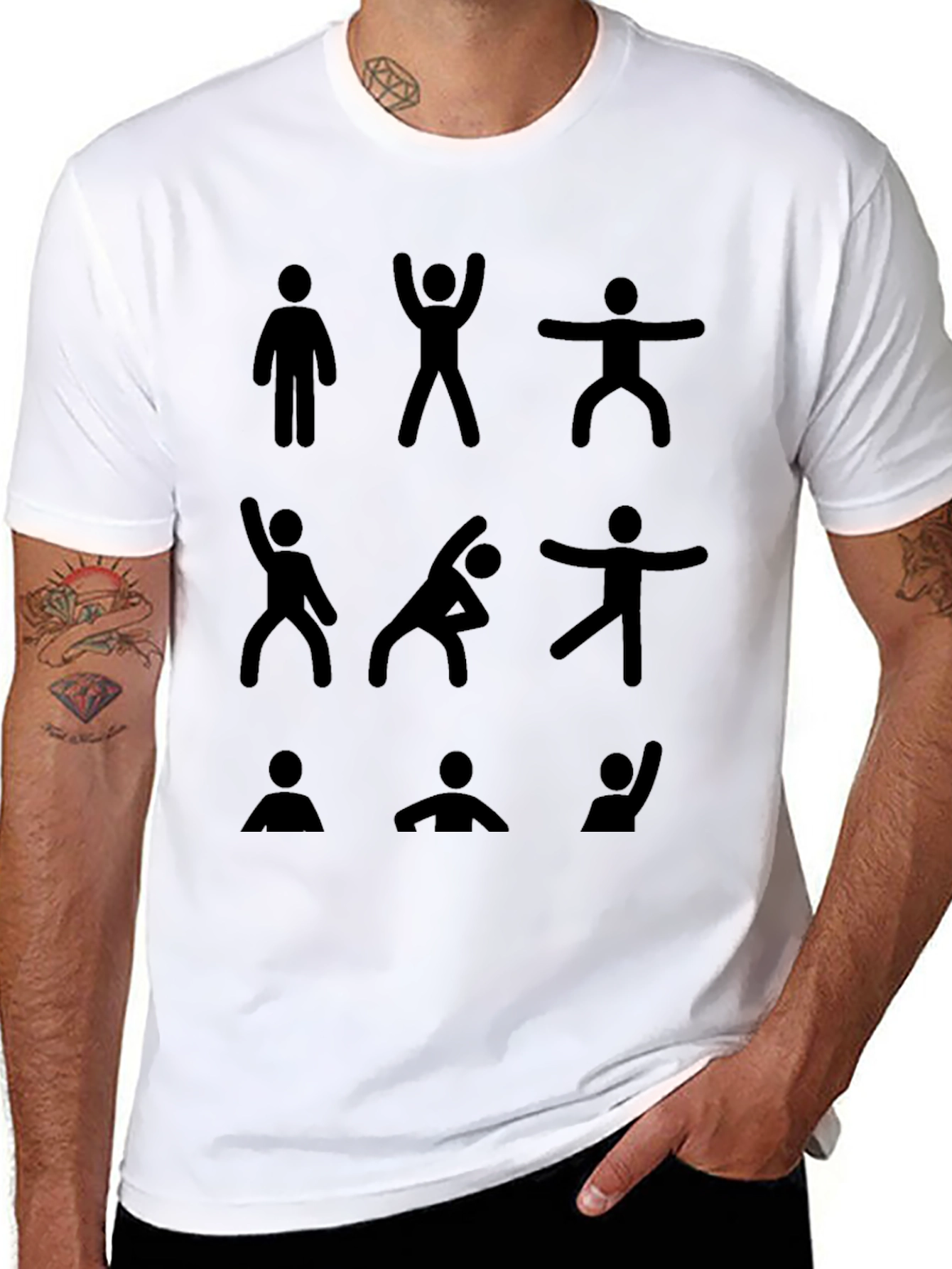 Yoga Pose Stick Figure Graphic Tee - Black
