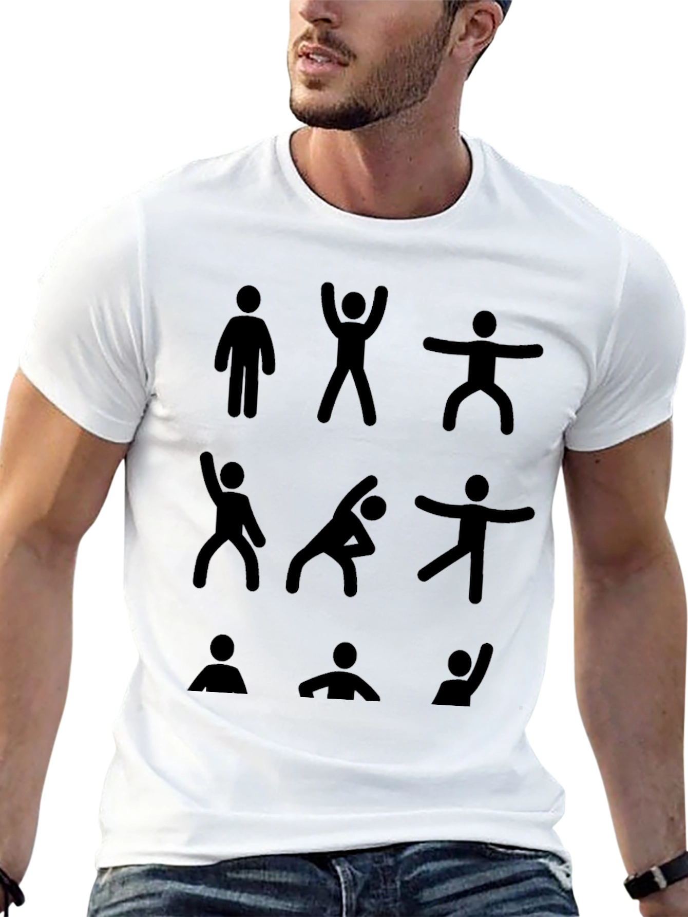 Yoga Pose Stick Figure Graphic Tee - Black