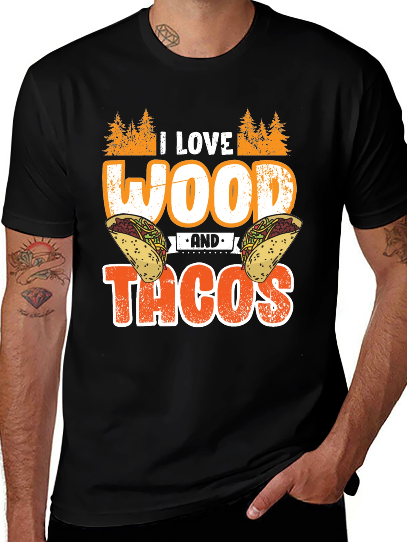 I Love Wood And Tacos Mens Graphic T-Shirt