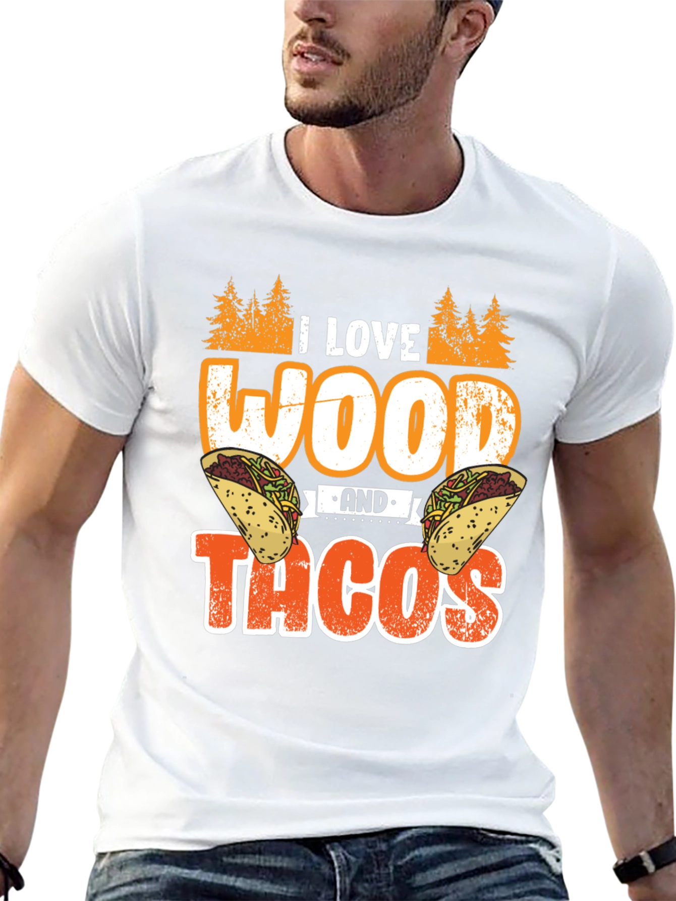 I Love Wood And Tacos Mens Graphic T-Shirt