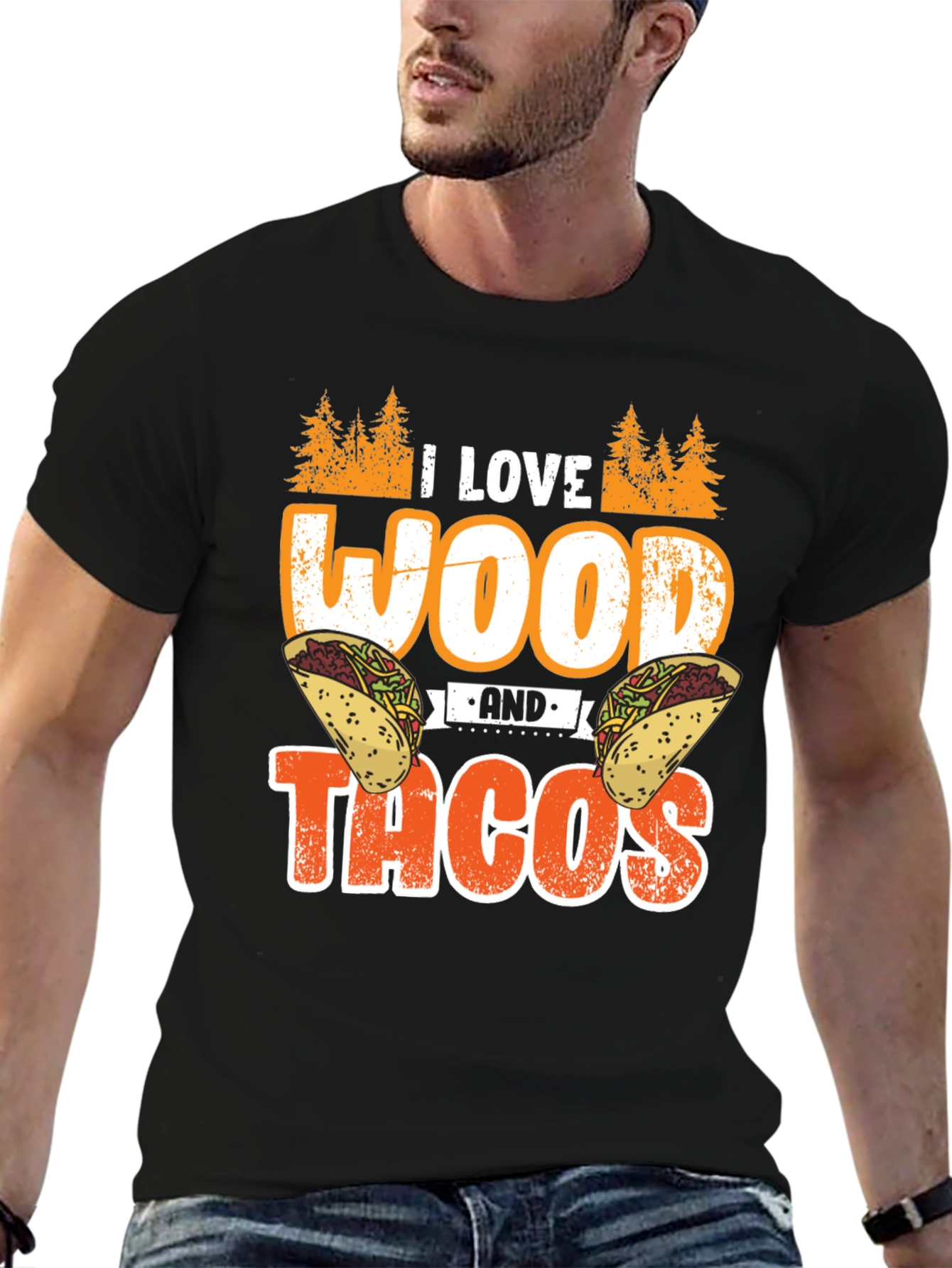 I Love Wood And Tacos Mens Graphic T-Shirt