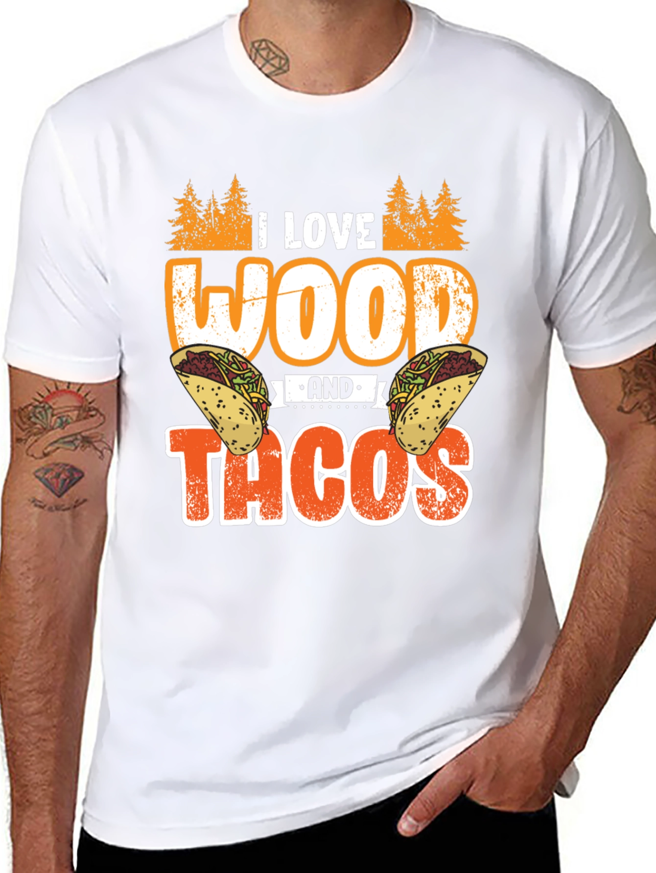 I Love Wood And Tacos Mens Graphic T-Shirt